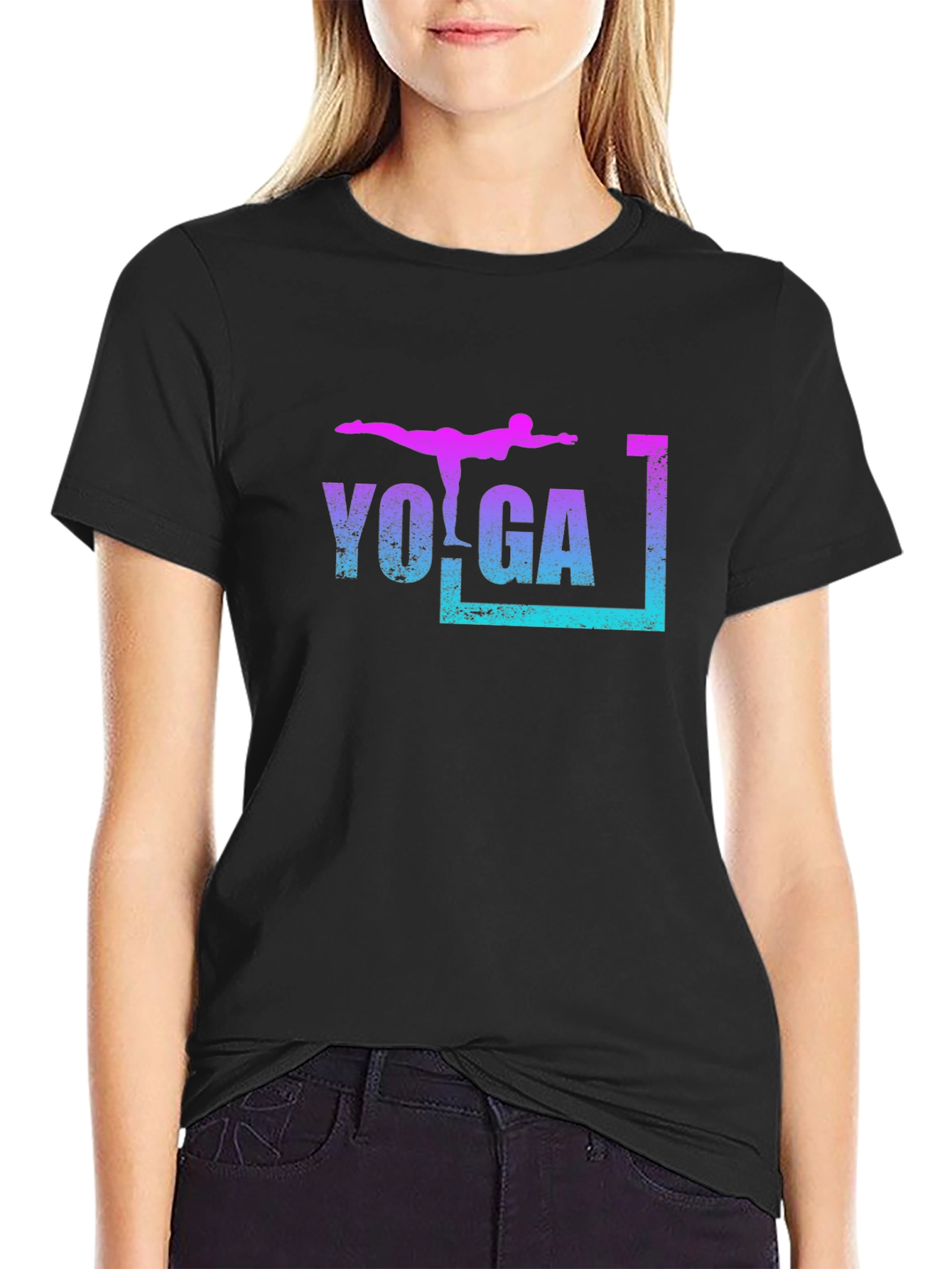 Yoga Pose Graphic T-Shirt - Black Casual Tee