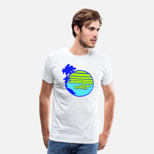 Palm Cute Turtle Swims Stripes Lines Sun Round Fun