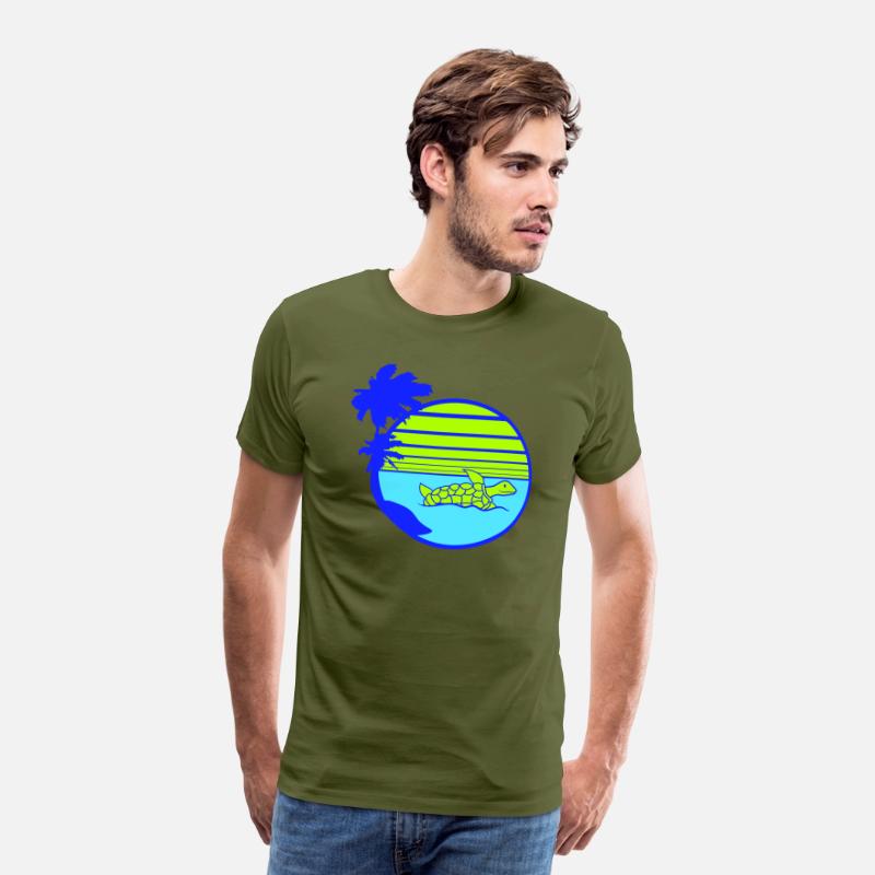 Palm Cute Turtle Swims Stripes Lines Sun Round Fun