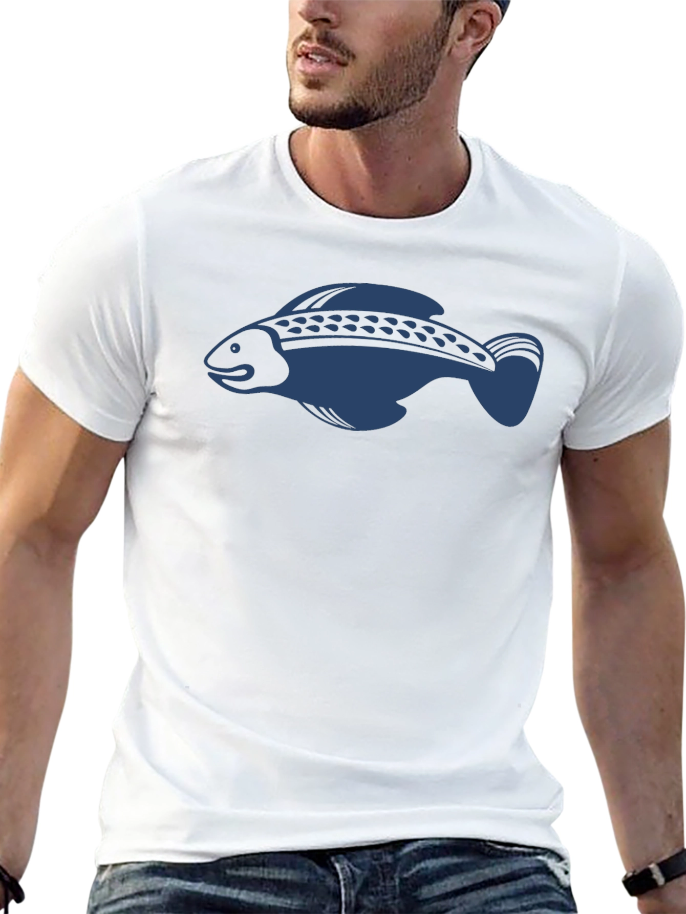 Mens Black T-Shirt with Fish Design