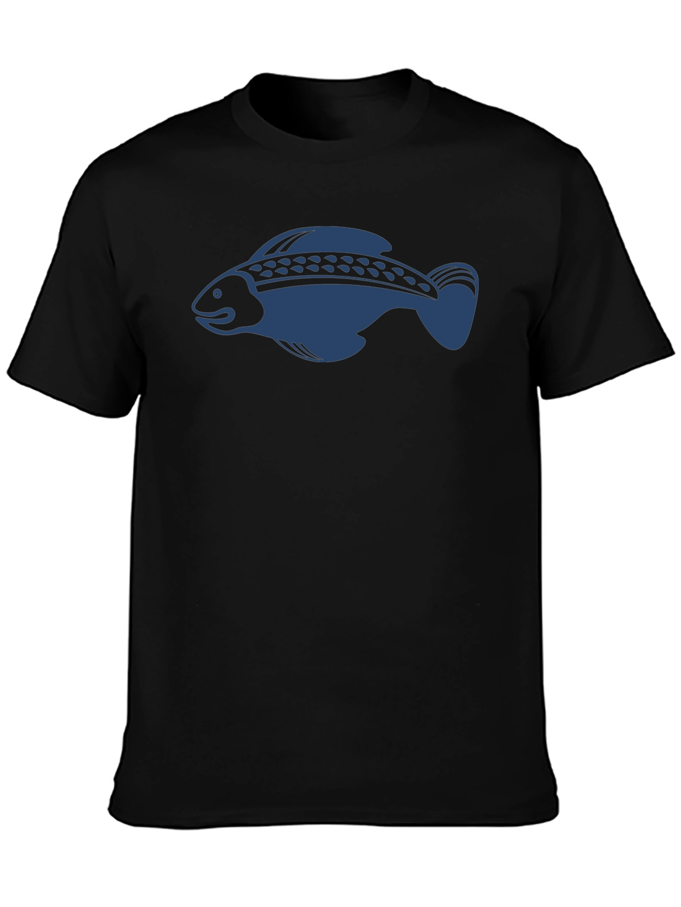 Mens Black T-Shirt with Fish Design