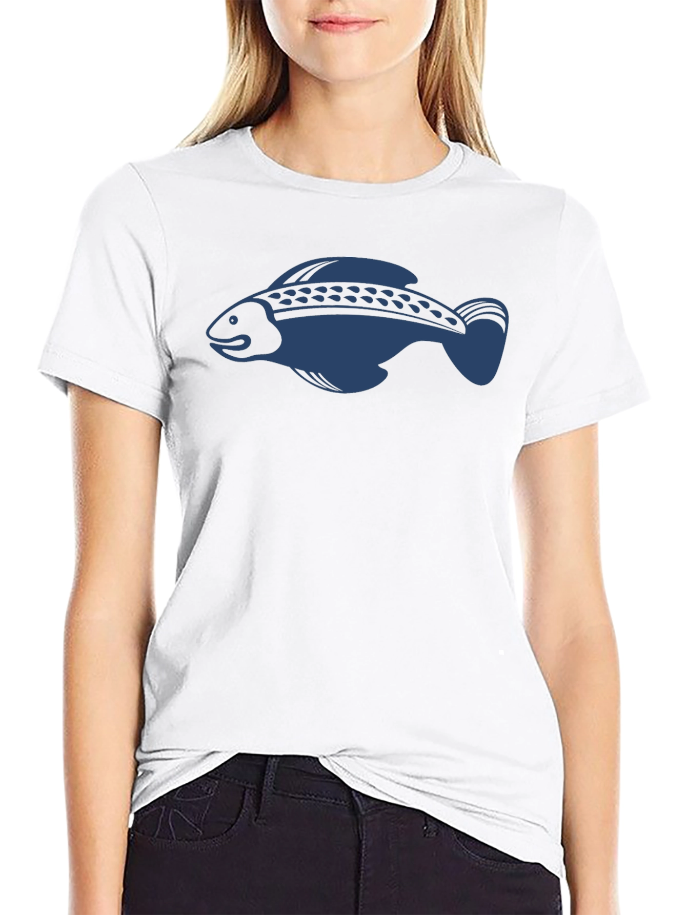 Mens Black T-Shirt with Fish Design
