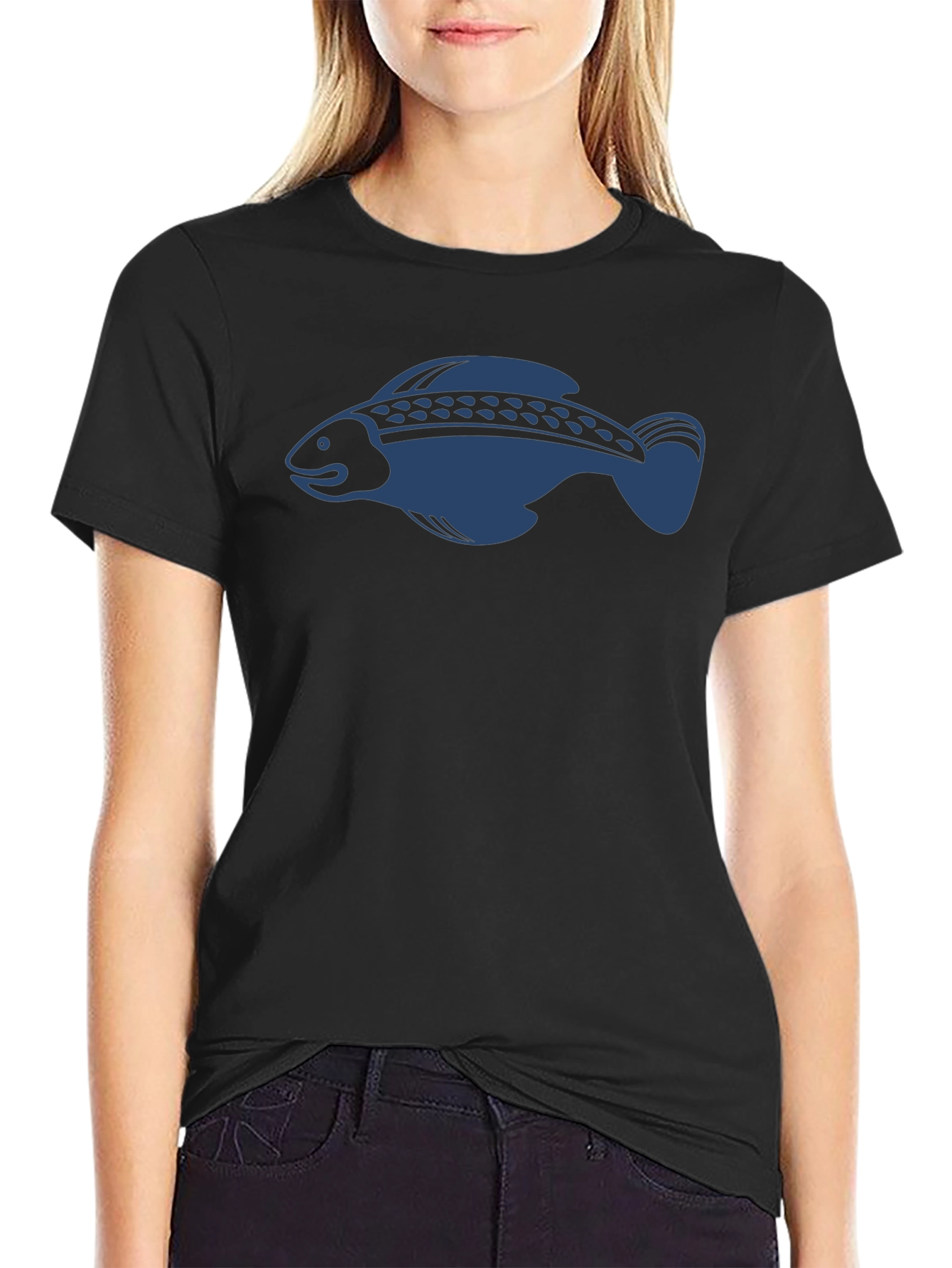 Mens Black T-Shirt with Fish Design