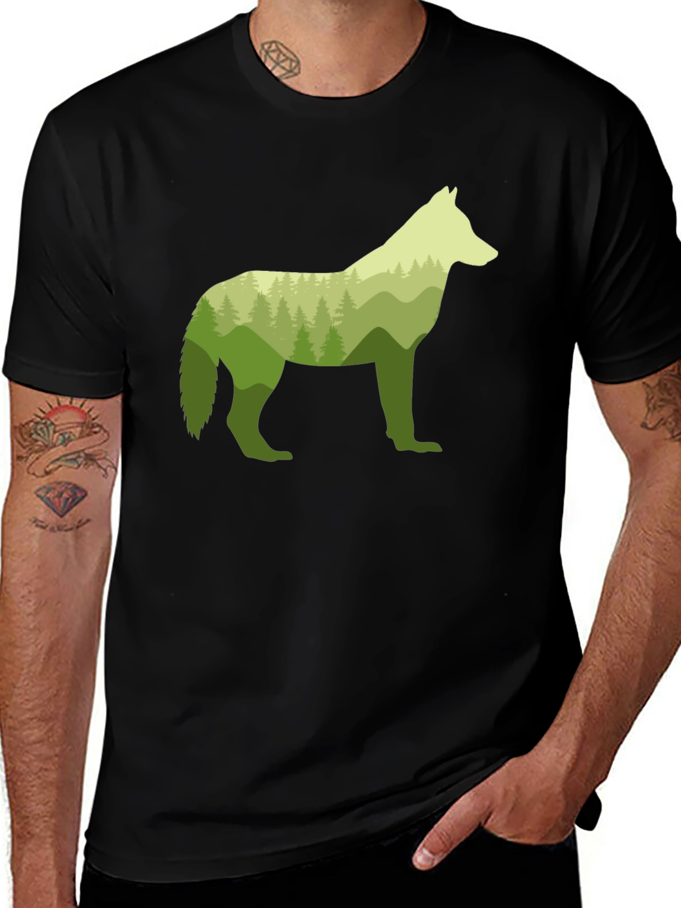 Nature Wolf Graphic Tee - Stylish Mens Black T-Shirt