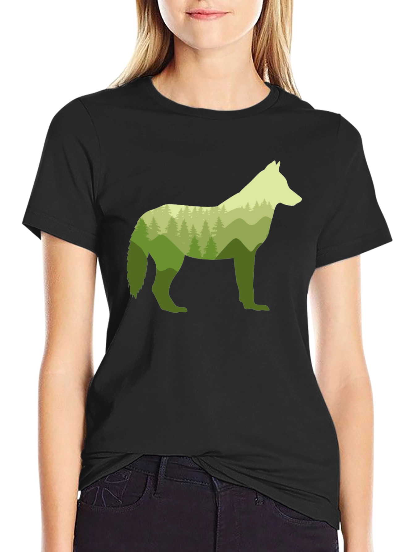 Nature Wolf Graphic Tee - Stylish Mens Black T-Shirt