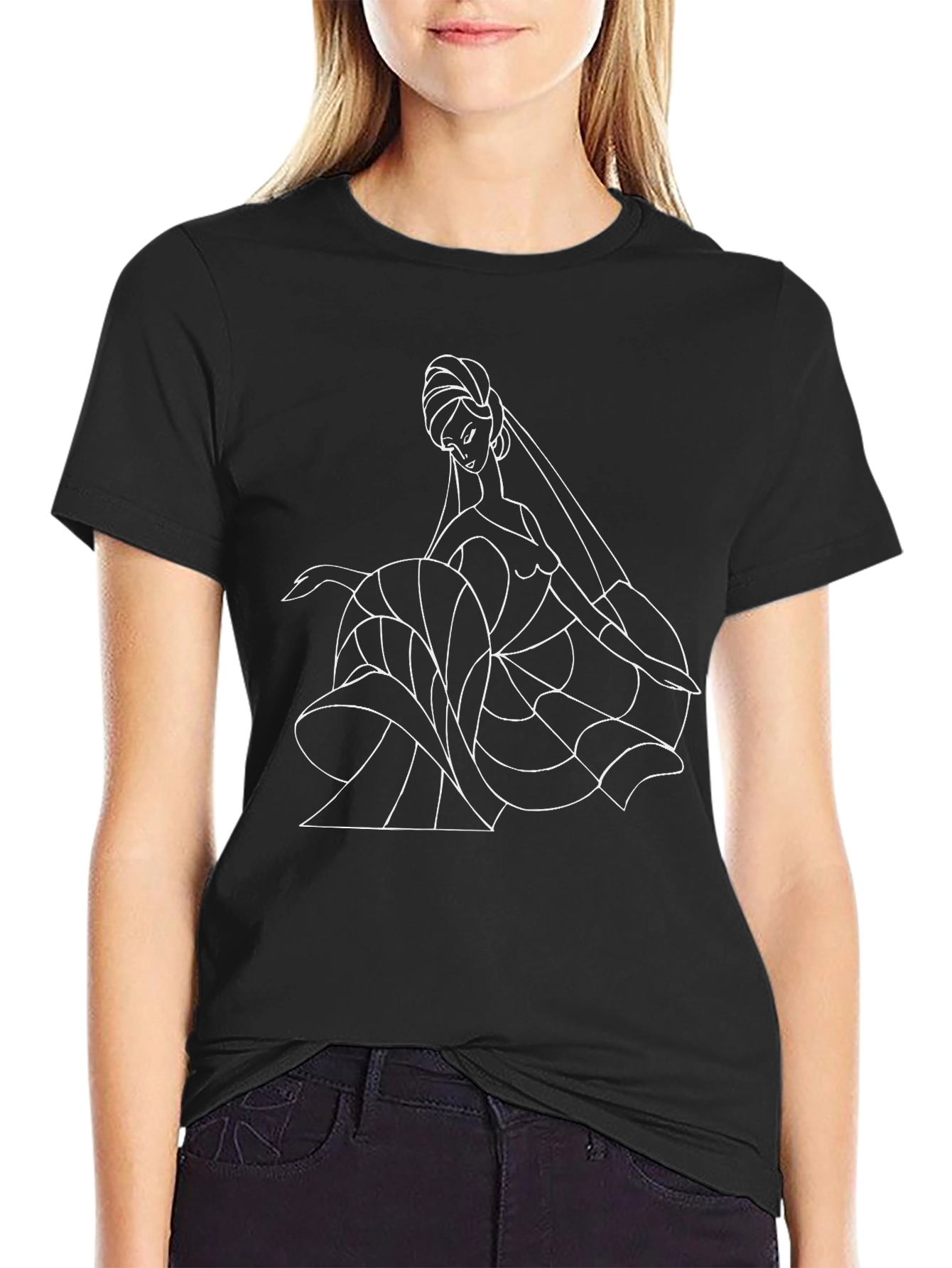 Abstract Woman Graphic Tee - Black