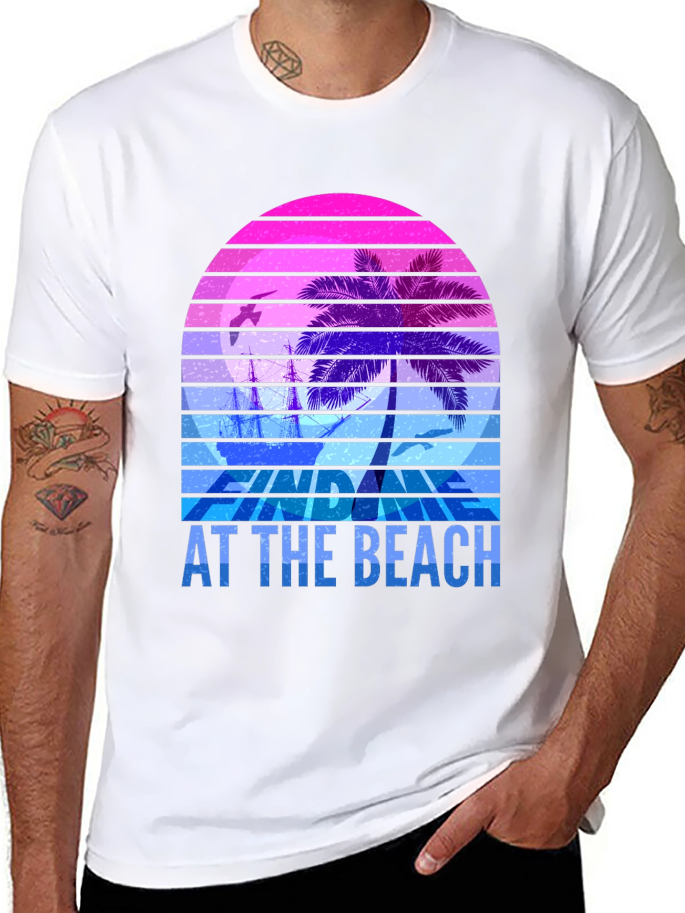 Retro Sunset Palm T-Shirt - Relax At The Beach