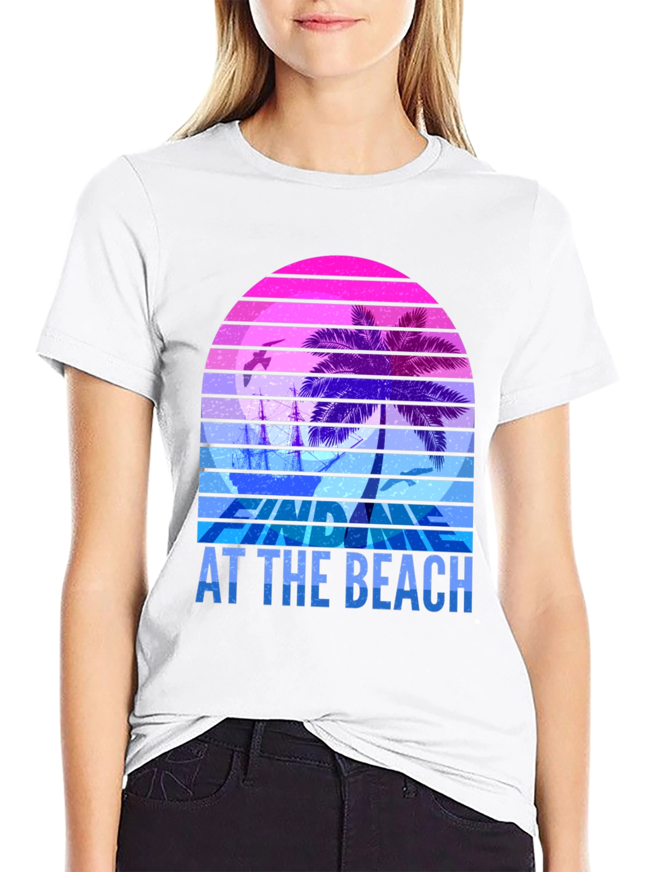 Retro Sunset Palm T-Shirt - Relax At The Beach