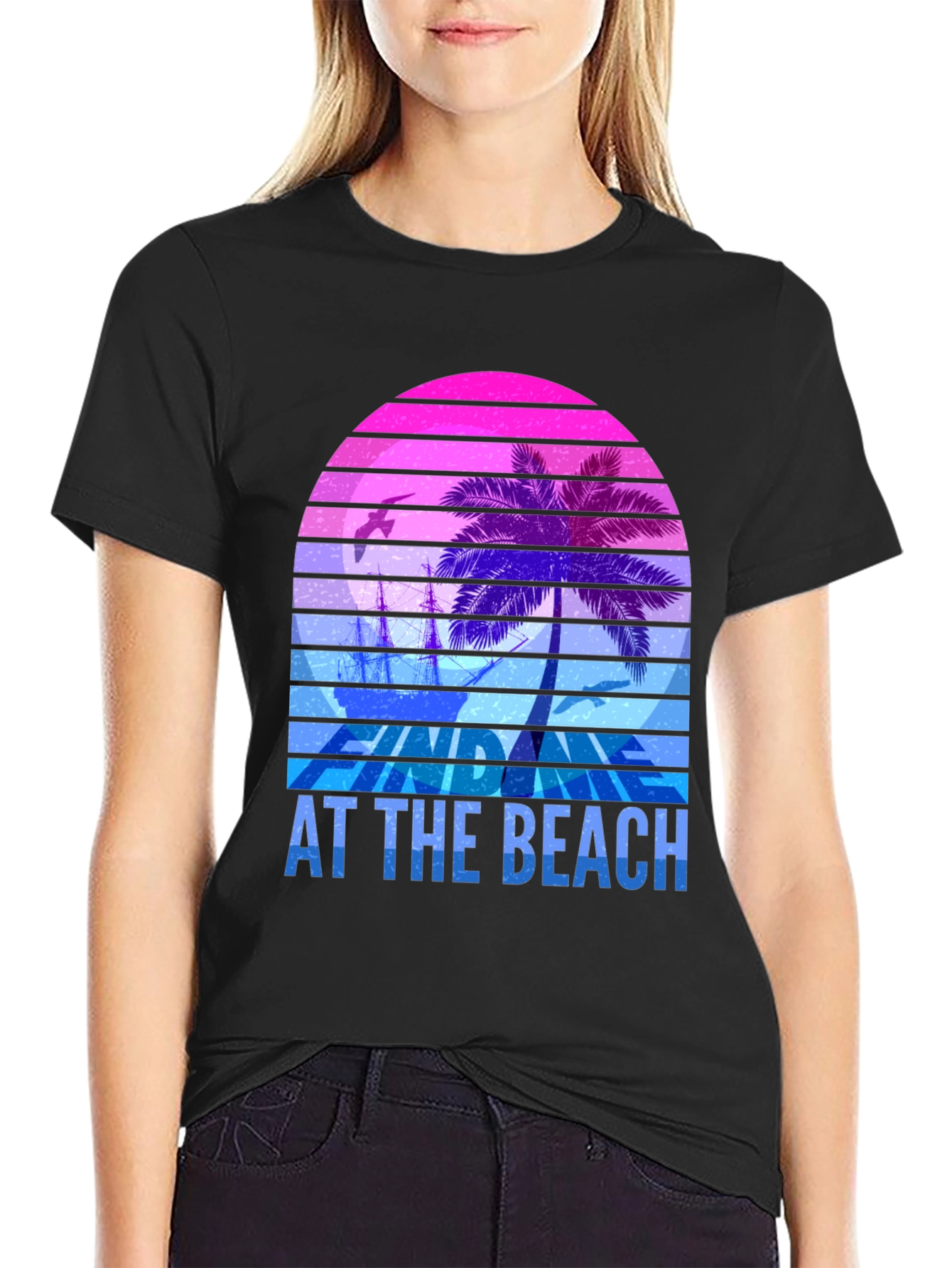 Retro Sunset Palm T-Shirt - Relax At The Beach