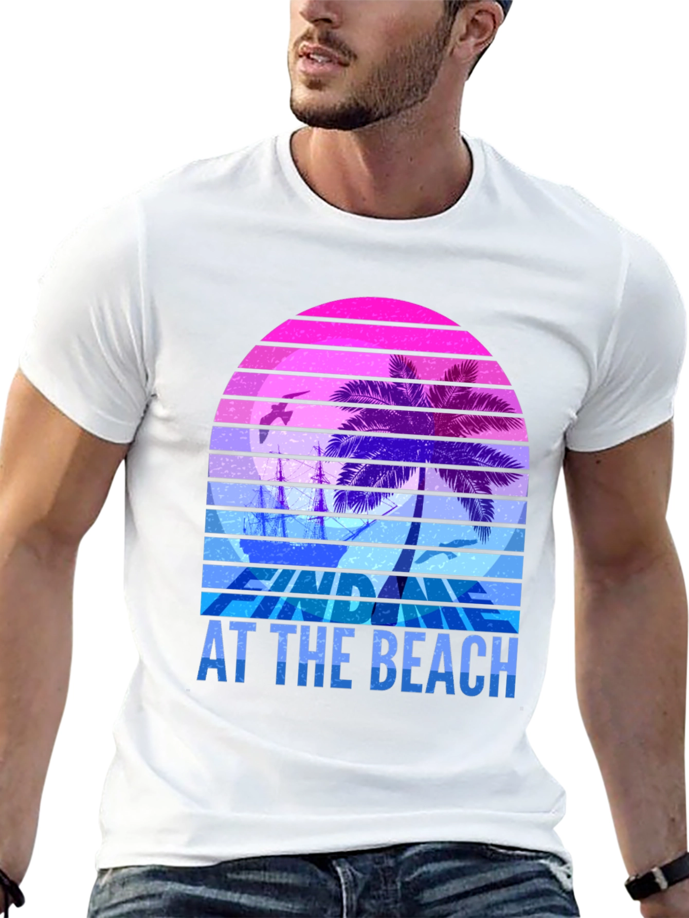 Retro Sunset Palm T-Shirt - Relax At The Beach