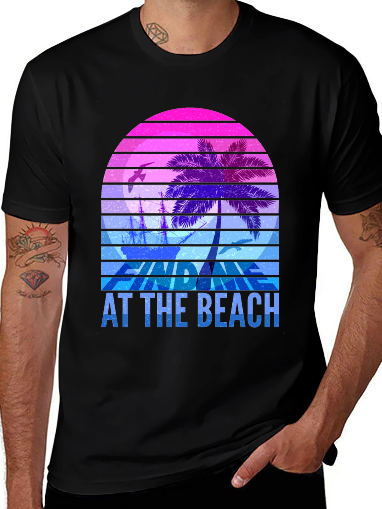 Retro Sunset Palm T-Shirt - Relax At The Beach