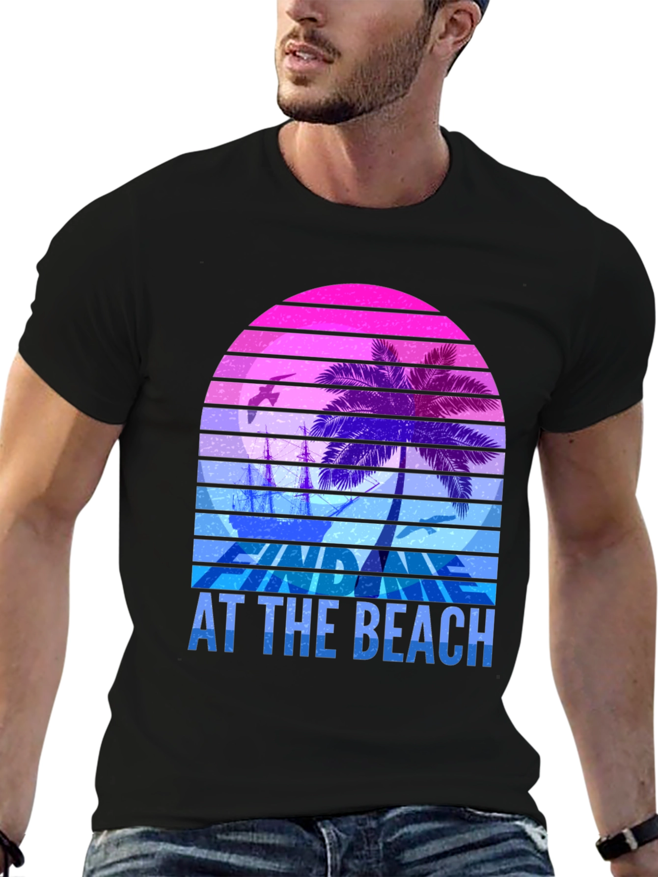 Retro Sunset Palm T-Shirt - Relax At The Beach