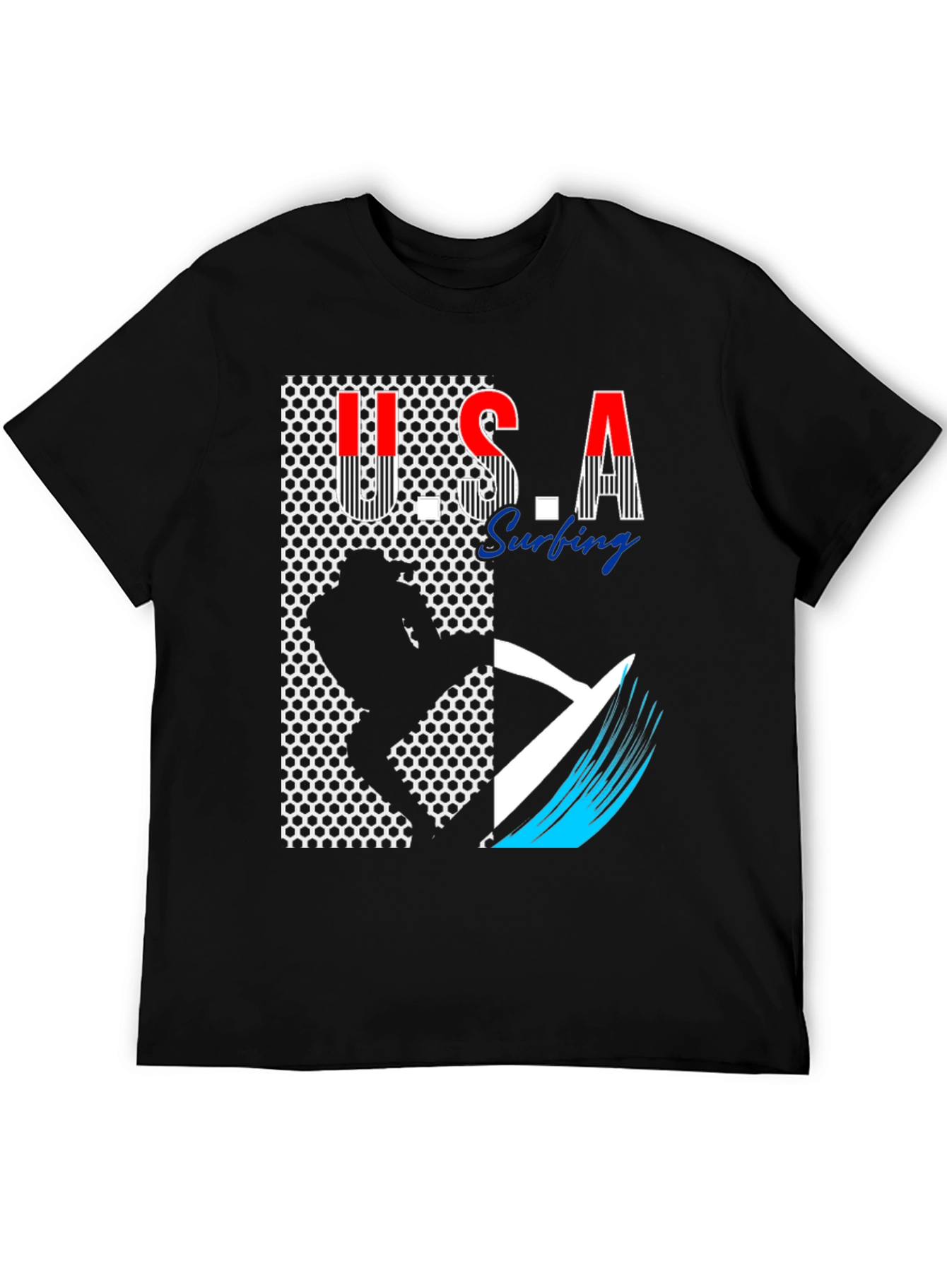 USA Surfing Graphic Tee - Stylish Black T-Shirt