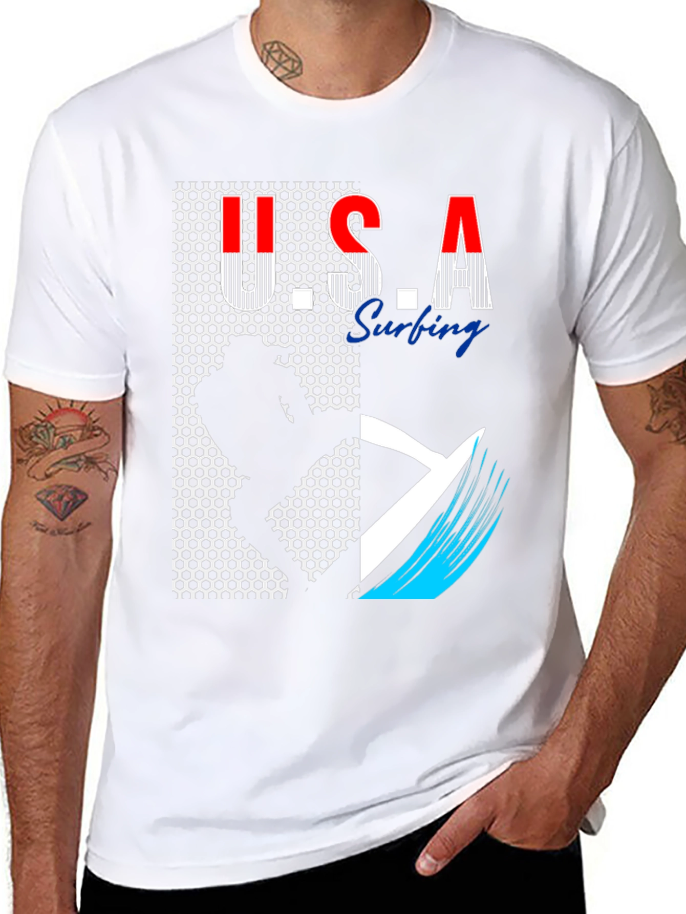 USA Surfing Graphic Tee - Stylish Black T-Shirt