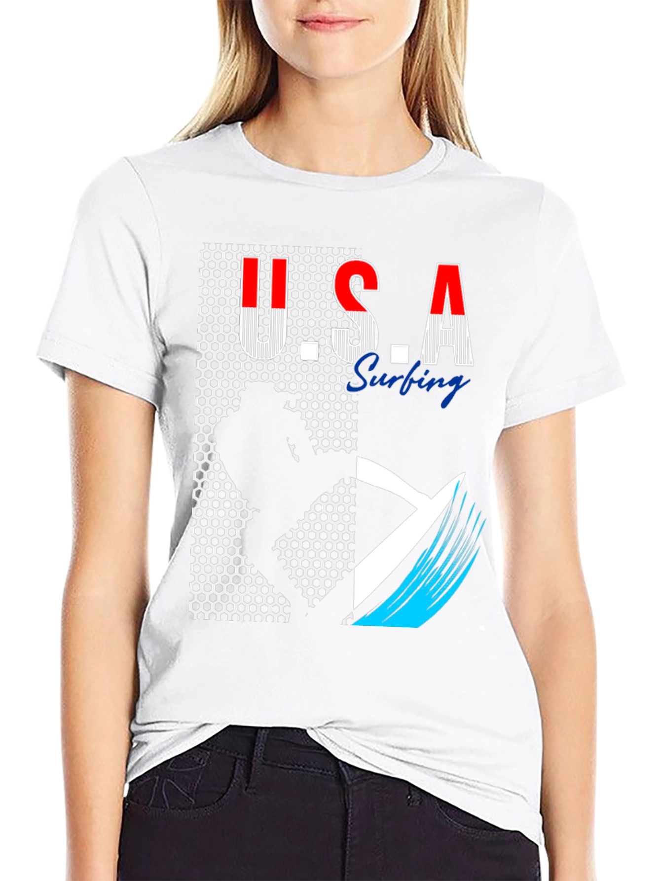 USA Surfing Graphic Tee - Stylish Black T-Shirt