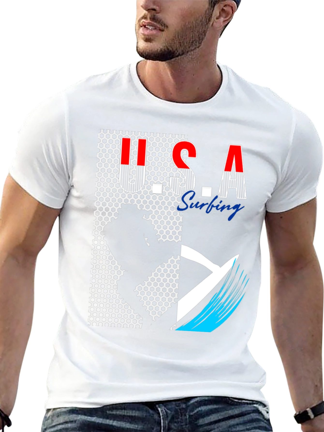 USA Surfing Graphic Tee - Stylish Black T-Shirt