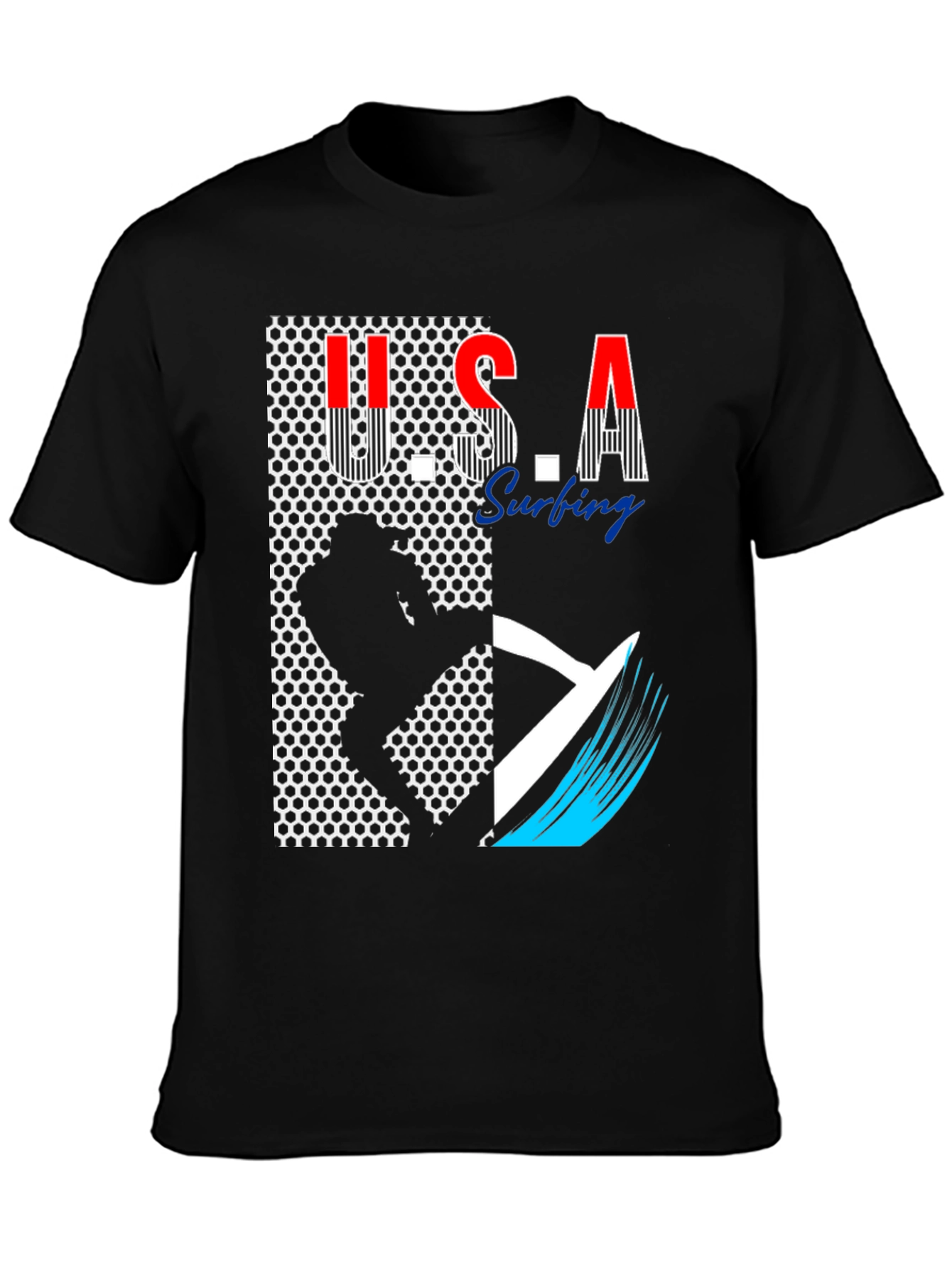 USA Surfing Graphic Tee - Stylish Black T-Shirt