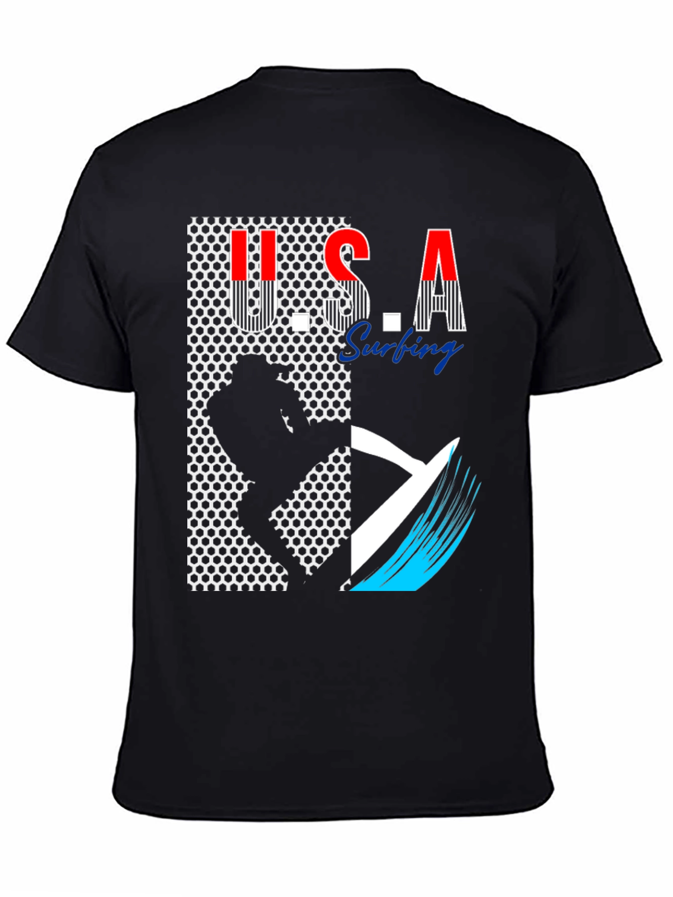 USA Surfing Graphic Tee - Stylish Black T-Shirt