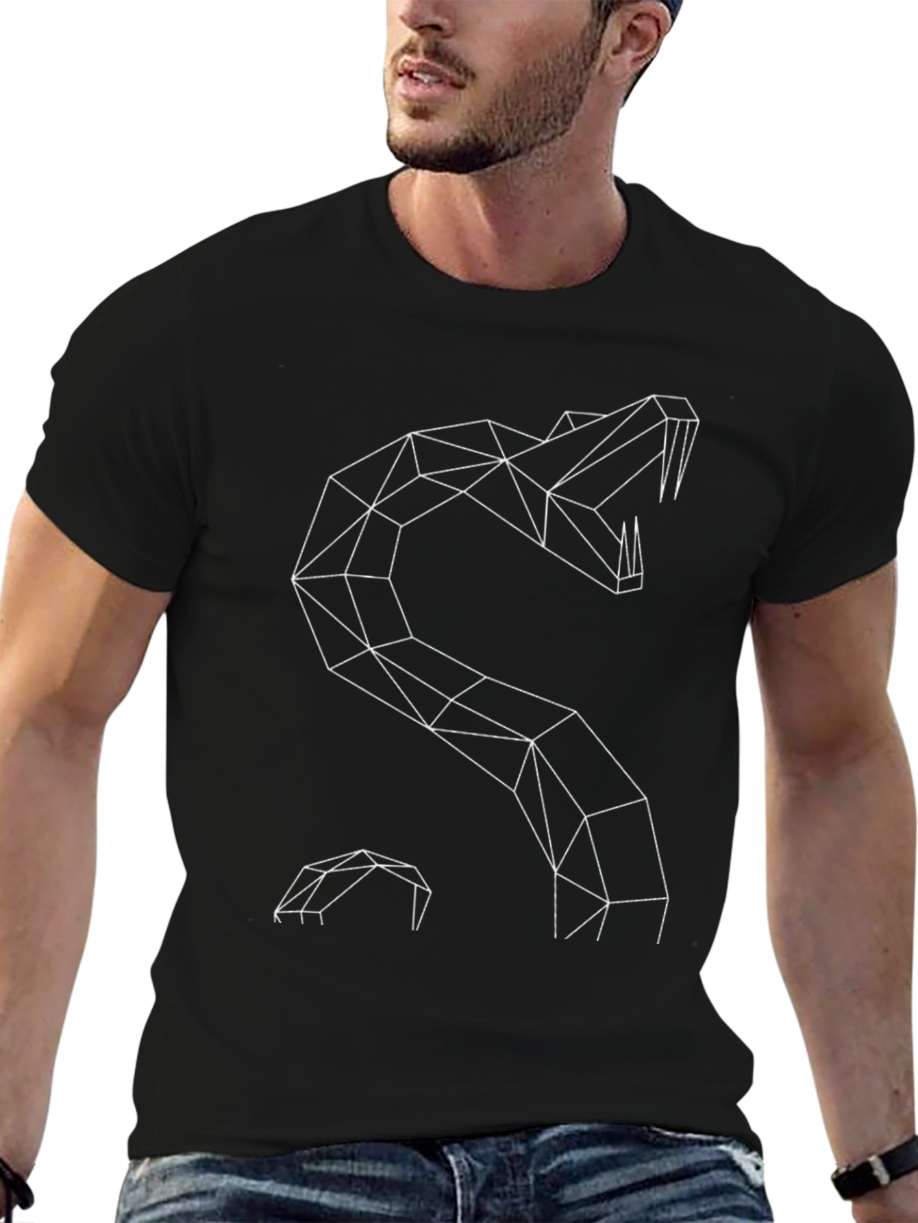 Geometric Snake Graphic Tee - Black T-Shirt