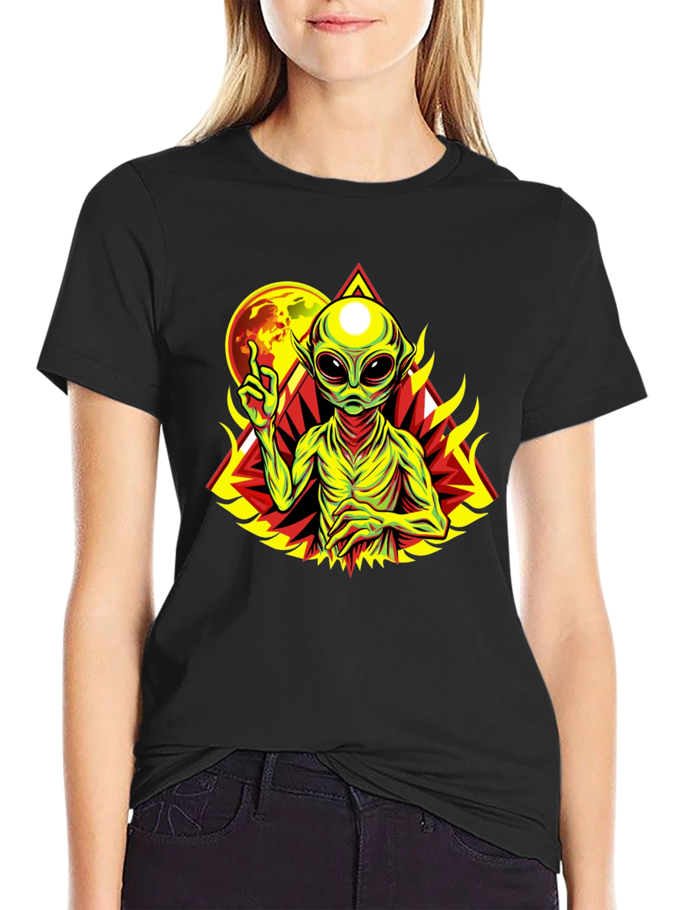 Alien Graphic Print Black T-Shirt