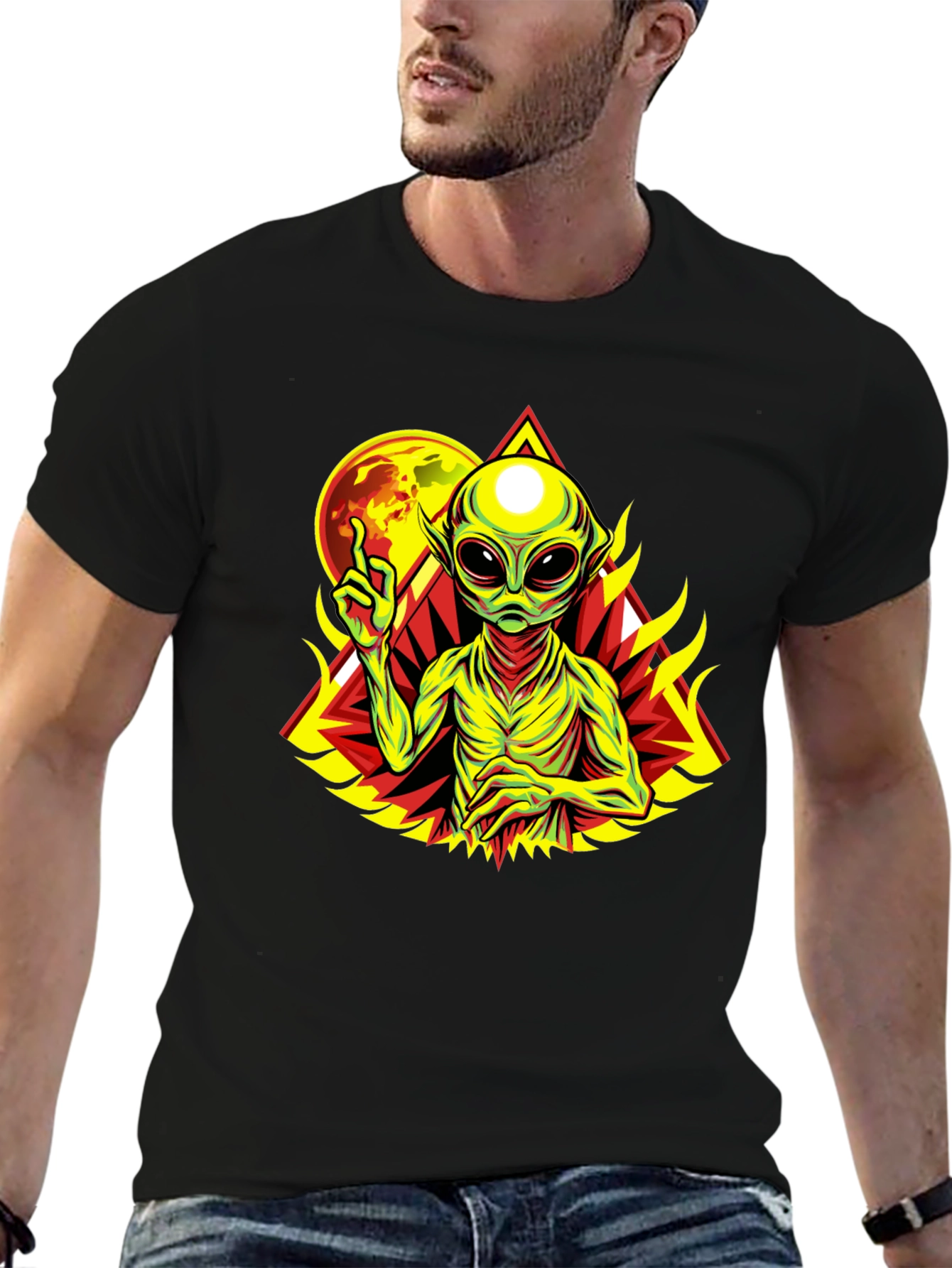 Alien Graphic Print Black T-Shirt