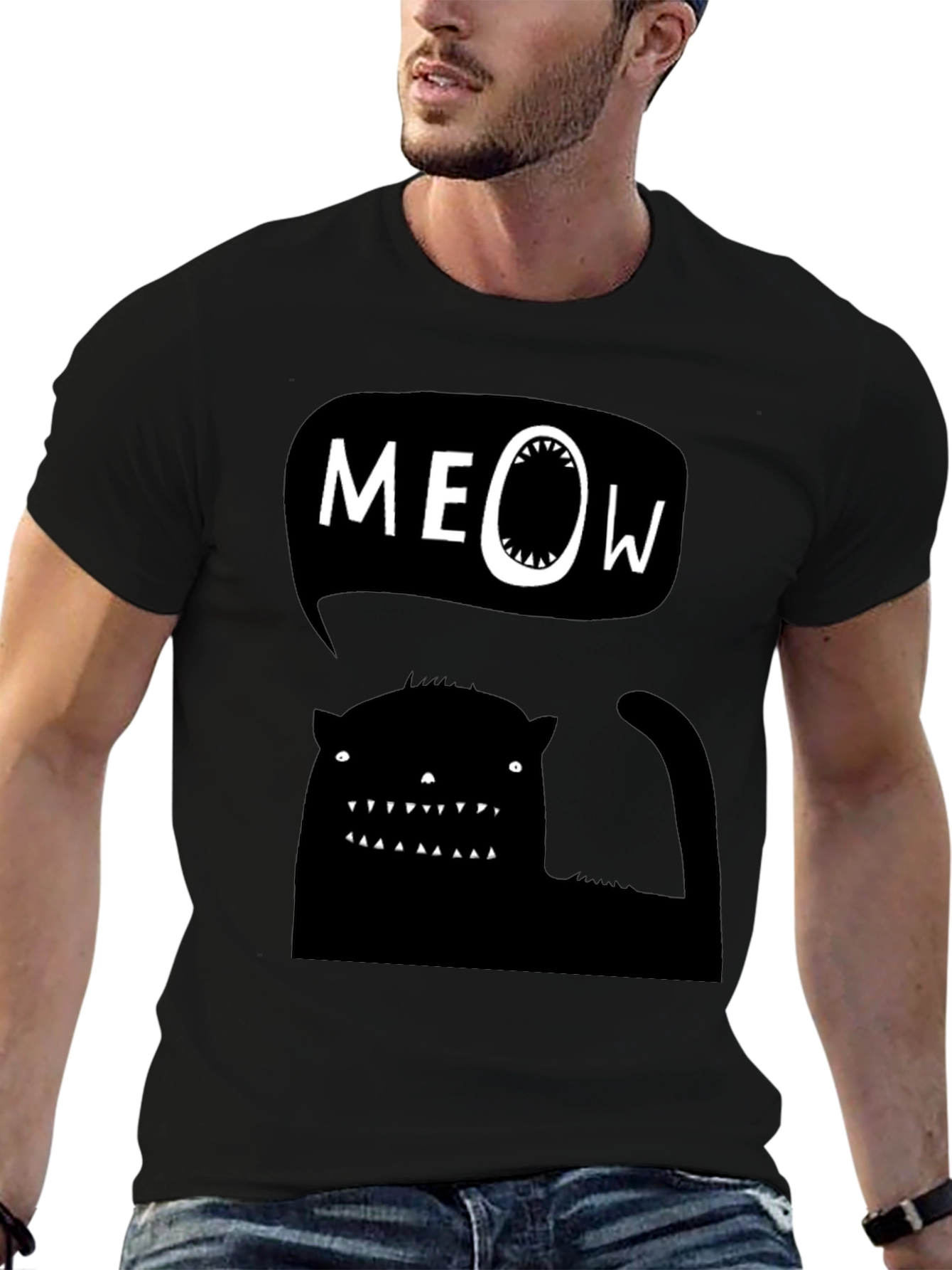 Meow Black Cat Graphic Tee