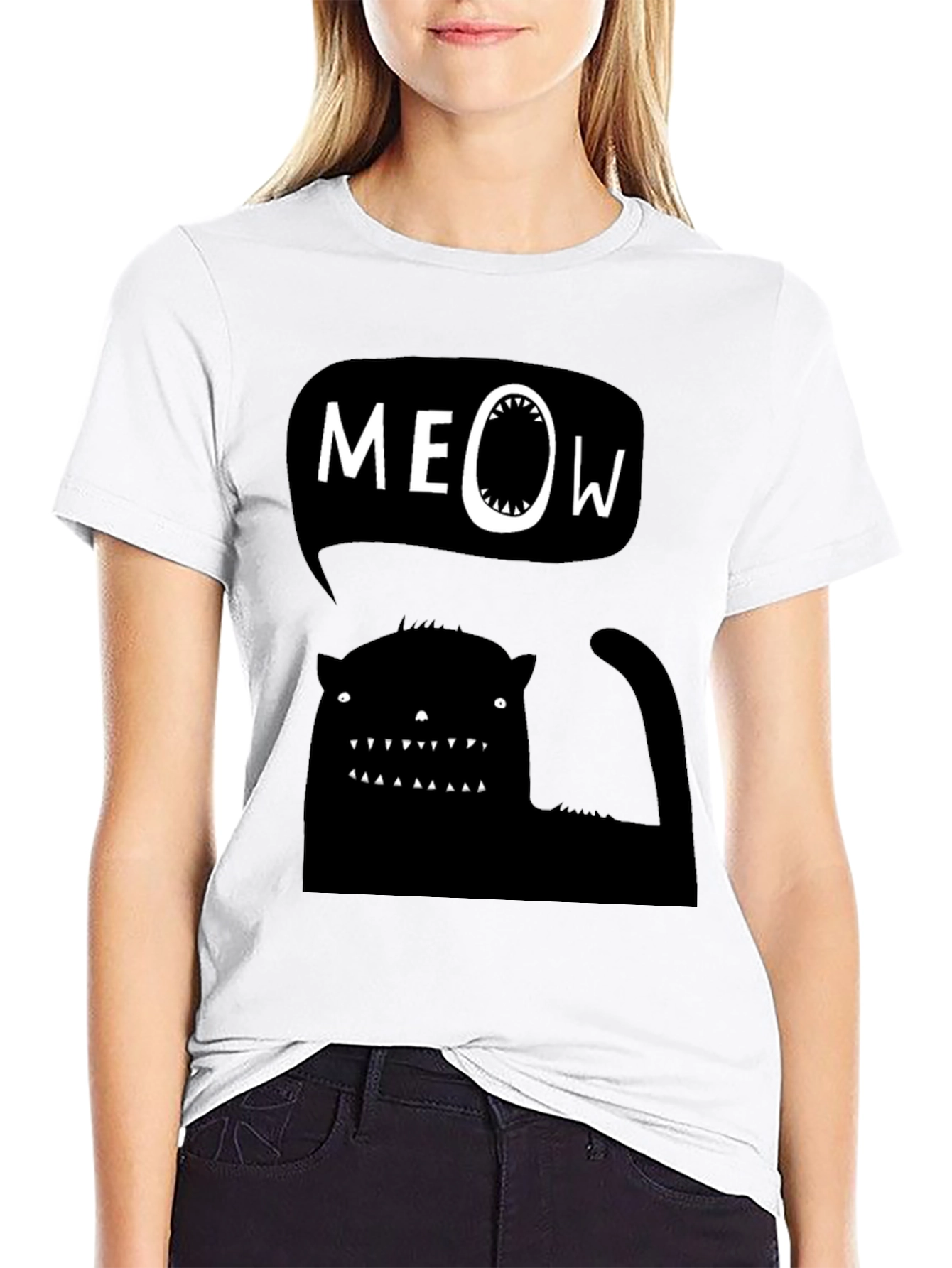 Meow Black Cat Graphic Tee