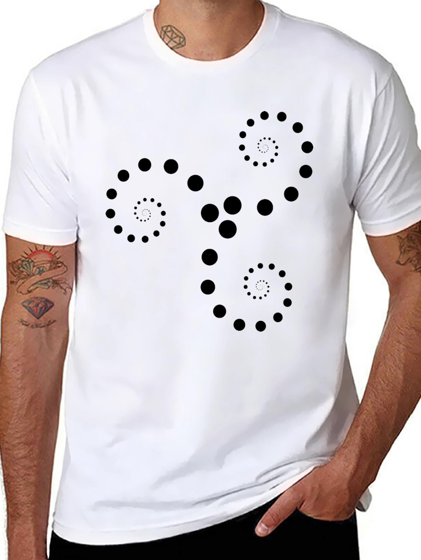 Abstract Dot Spiral Design Black T-Shirt