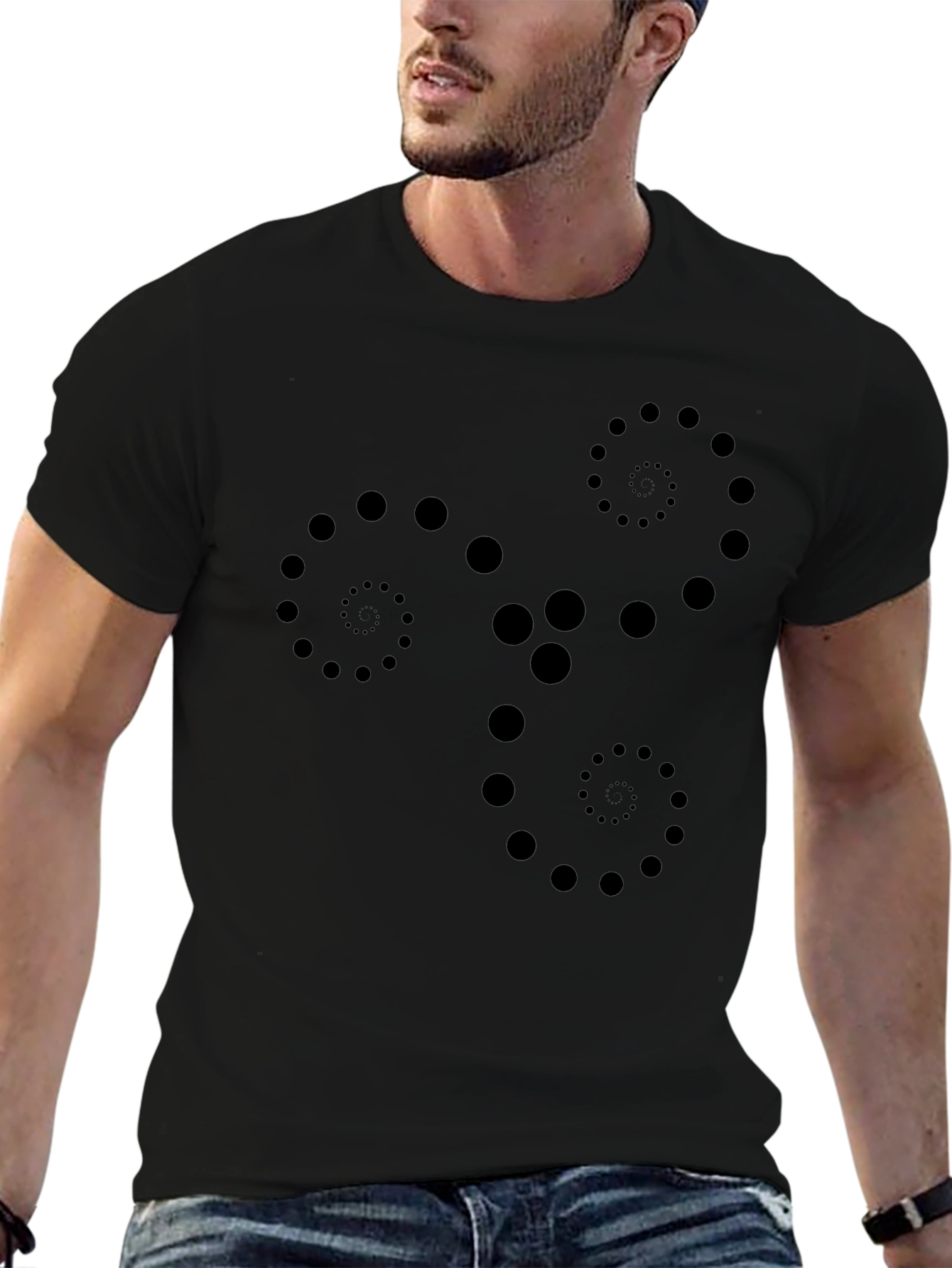 Abstract Dot Spiral Design Black T-Shirt