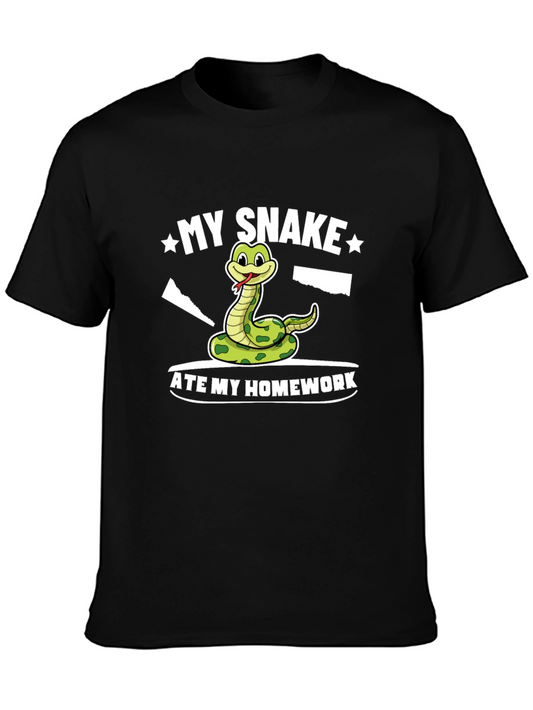 Funny Snake Ate My Homework Black Graphic Tee