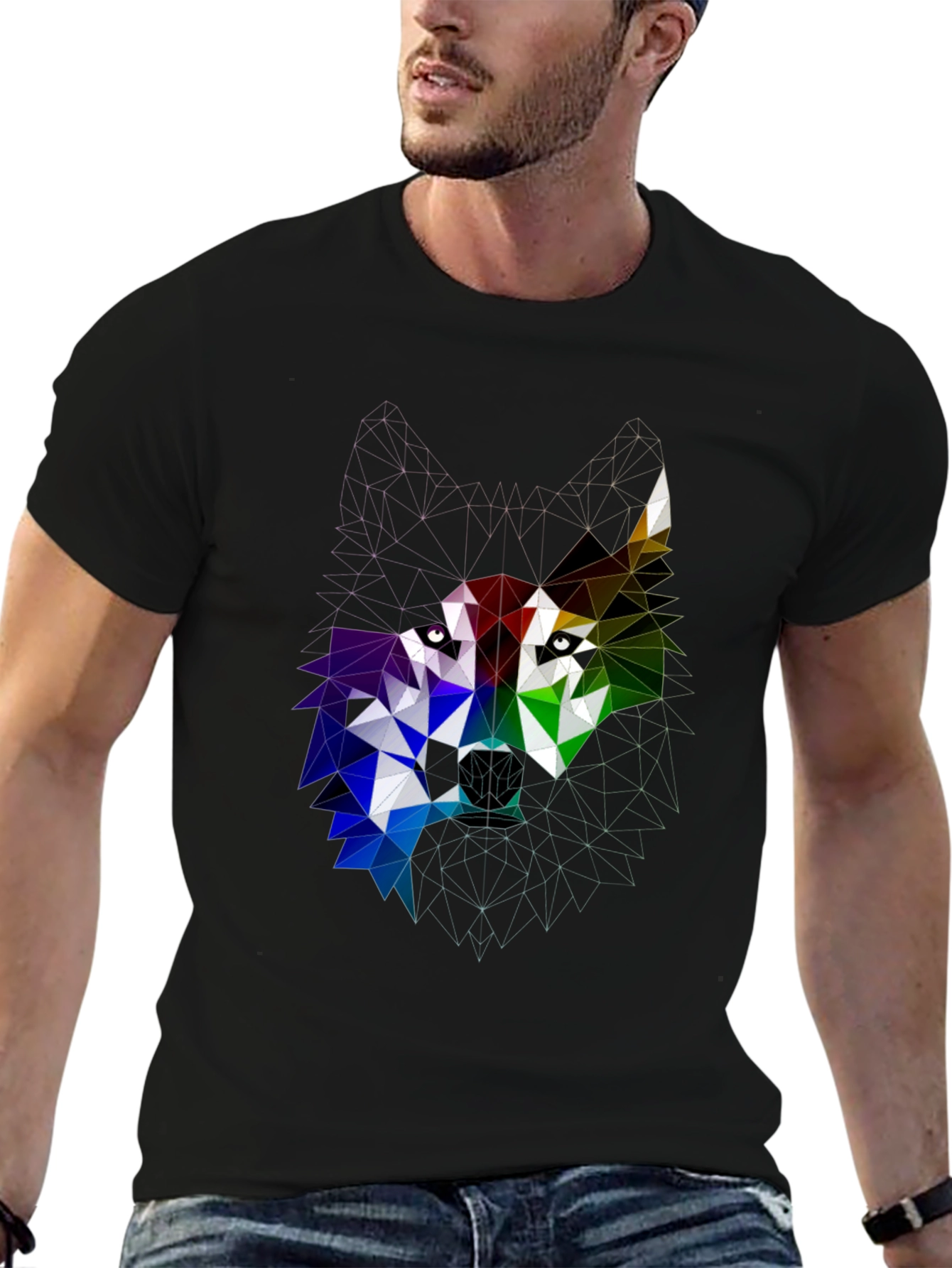 Geometric Wolf Head Graphic Tee - Bold Modern Design