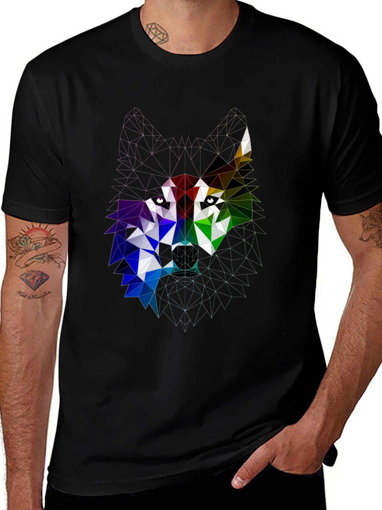 Geometric Wolf Head Graphic Tee - Bold Modern Design