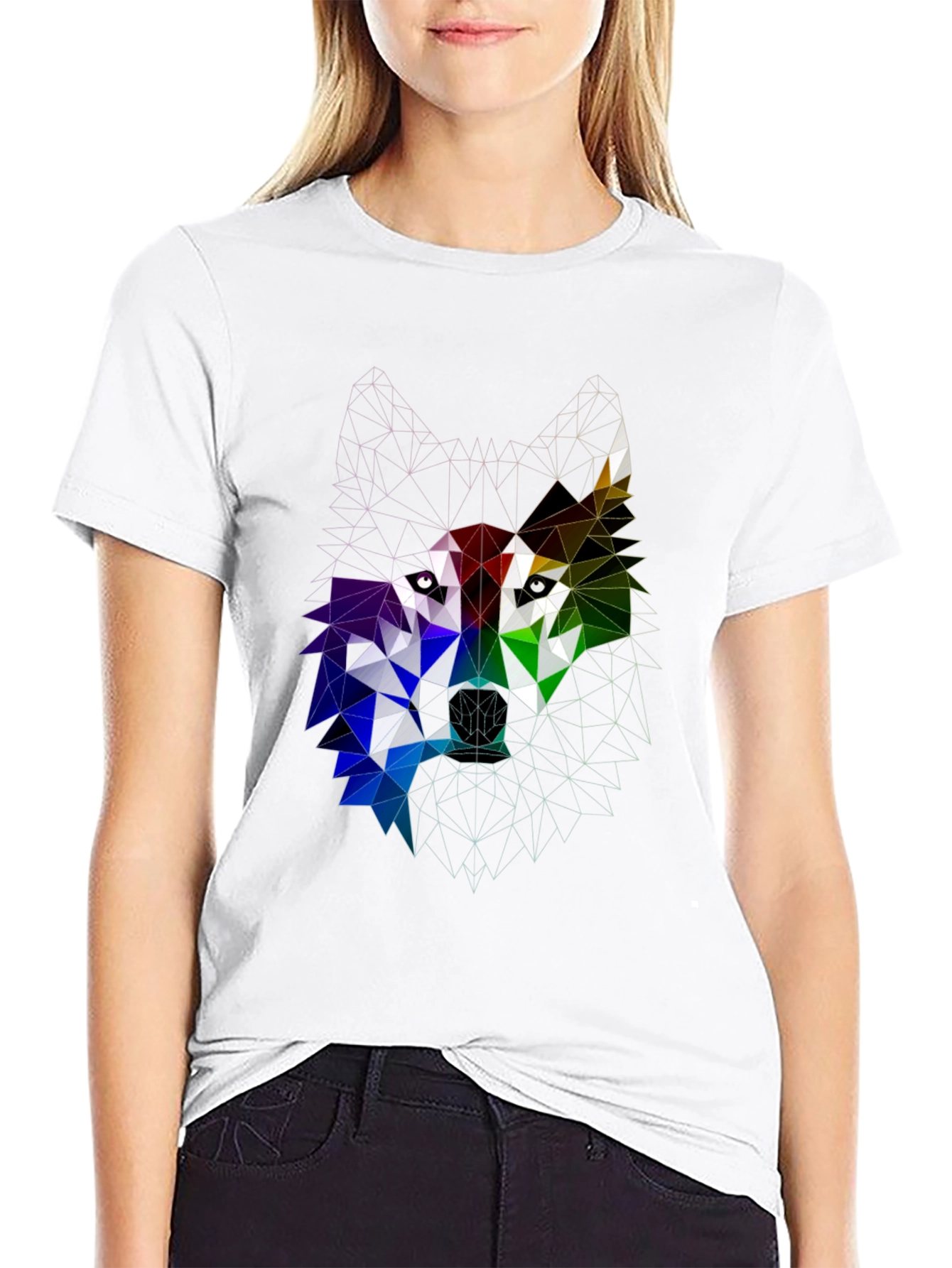 Geometric Wolf Head Graphic Tee - Bold Modern Design