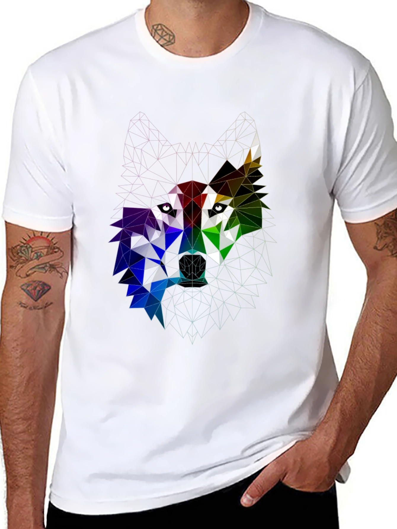 Geometric Wolf Head Graphic Tee - Bold Modern Design