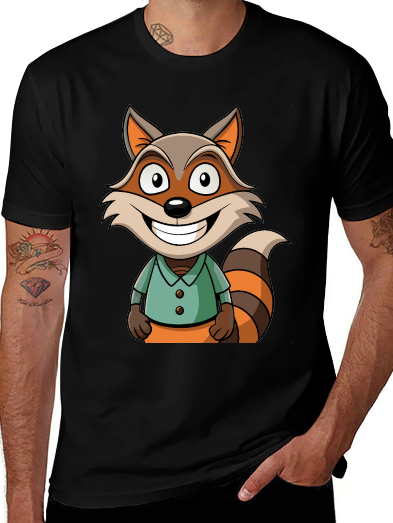Cartoon Raccoon Graphic Tee - Fun Novelty T-Shirt