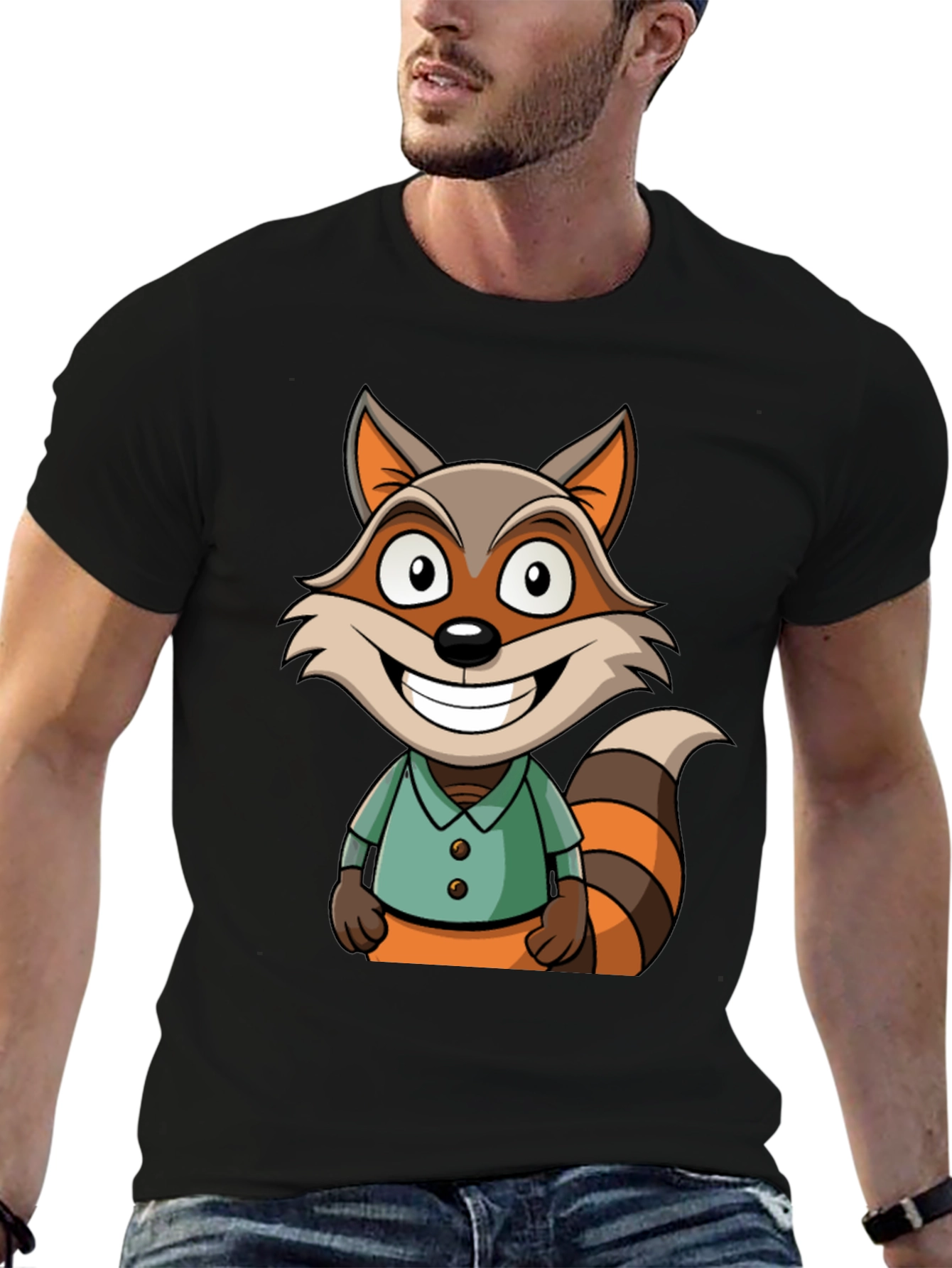 Cartoon Raccoon Graphic Tee - Fun Novelty T-Shirt