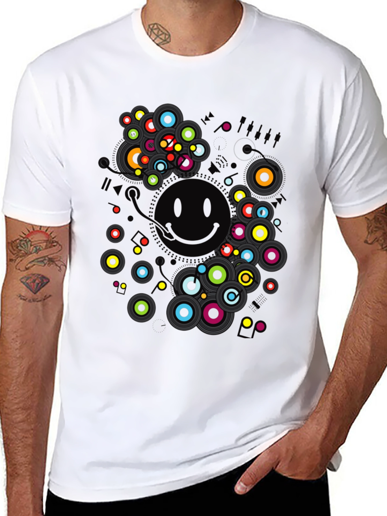 Smiley Face Graphic Print Black T-Shirt