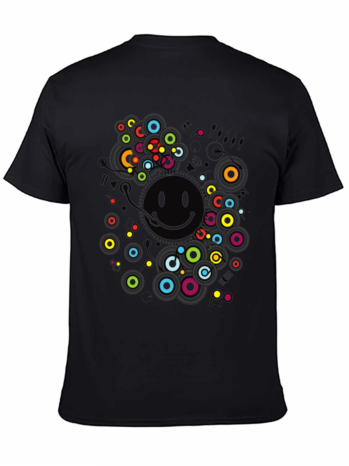 Smiley Face Graphic Print Black T-Shirt