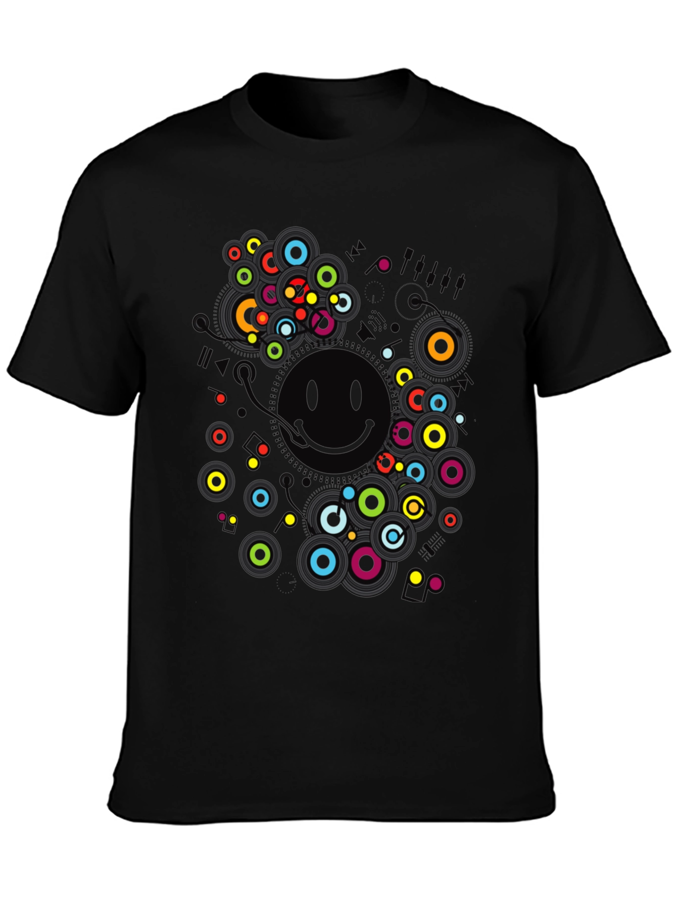 Smiley Face Graphic Print Black T-Shirt