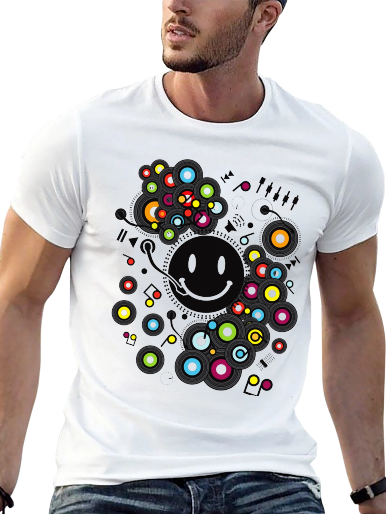 Smiley Face Graphic Print Black T-Shirt
