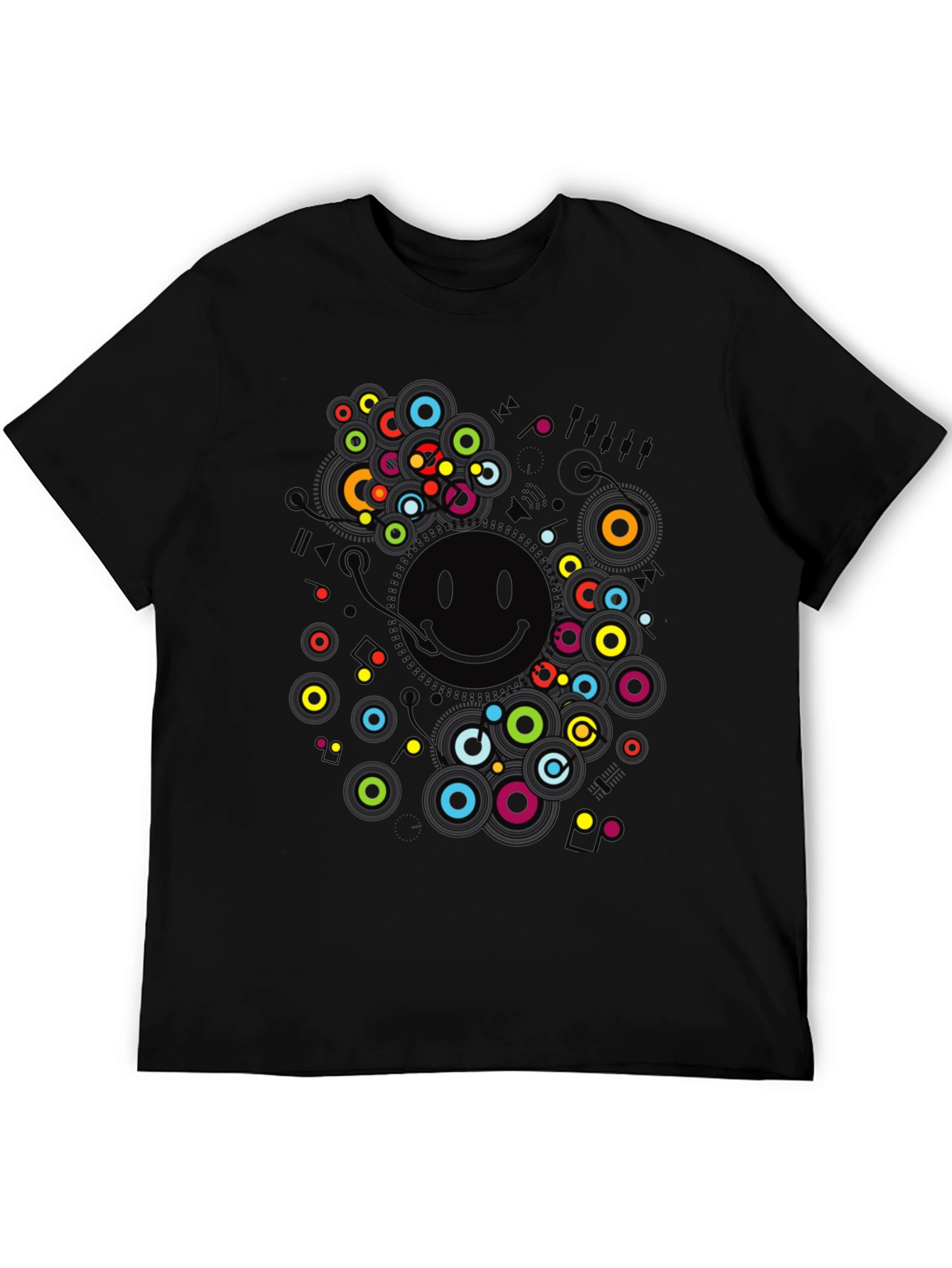 Smiley Face Graphic Print Black T-Shirt