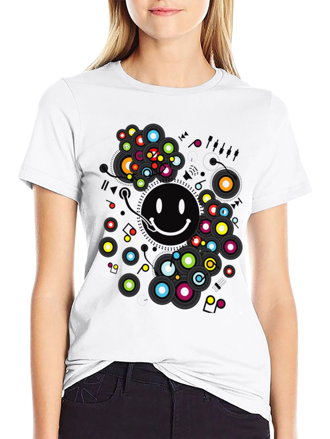 Smiley Face Graphic Print Black T-Shirt