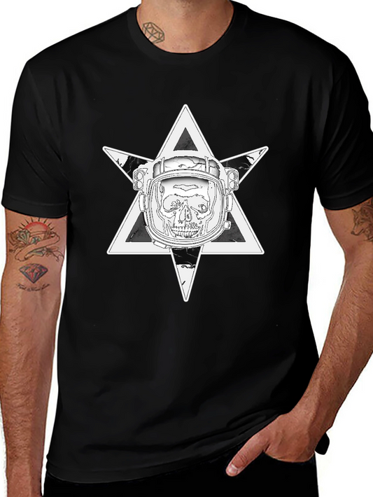 Astronaut Skull Graphic Tee - Black Cotton T-Shirt