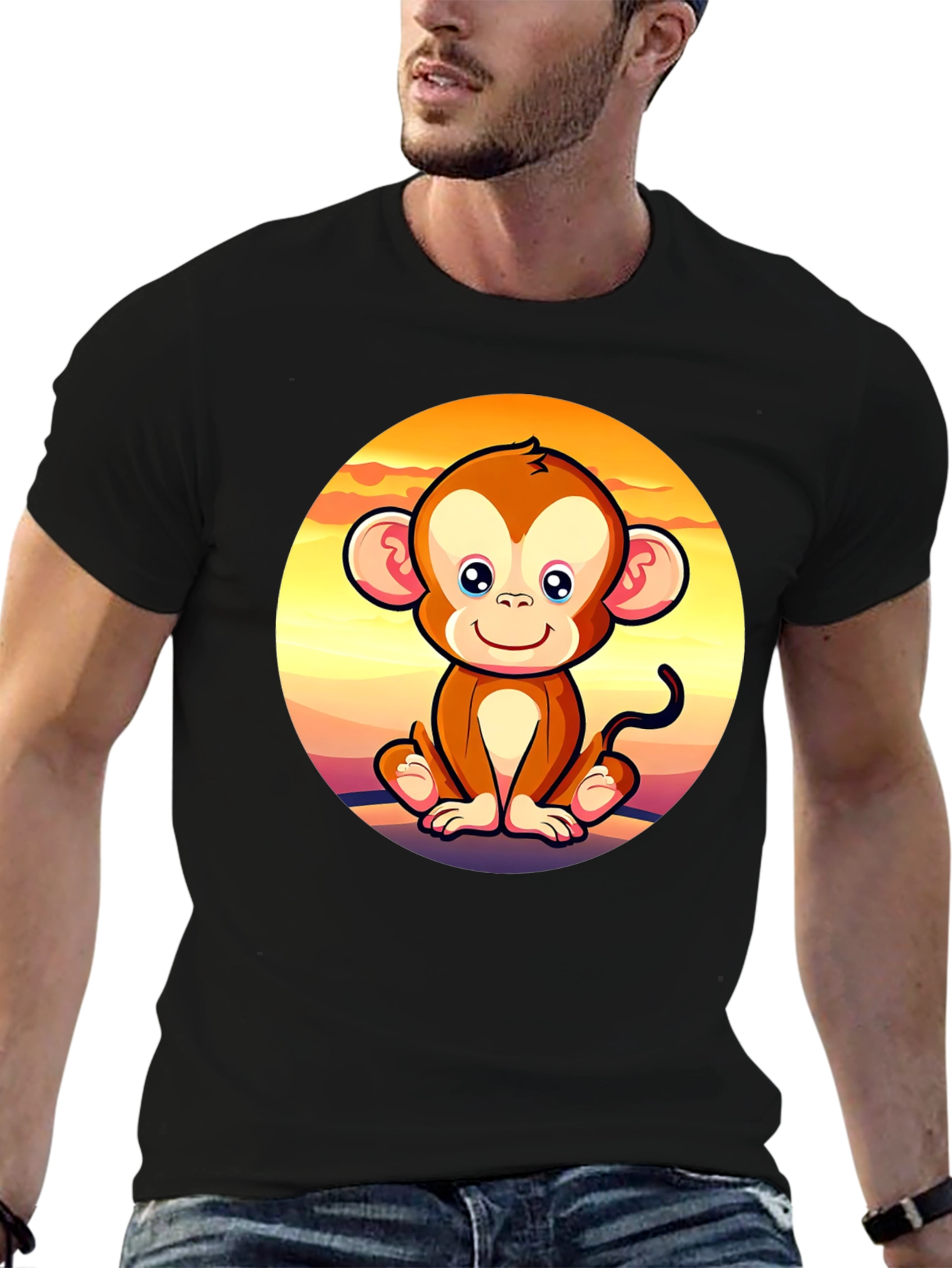 Cute Monkey Graphic Tee - Unisex Black T-Shirt