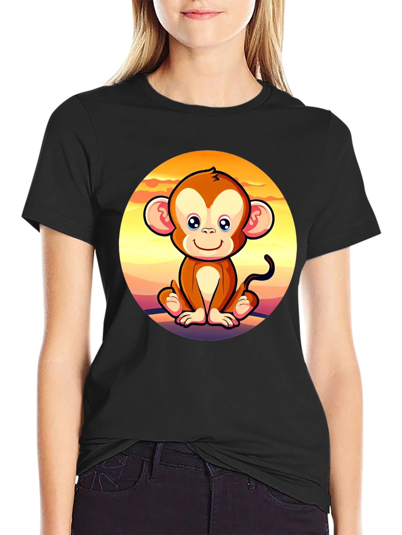 Cute Monkey Graphic Tee - Unisex Black T-Shirt