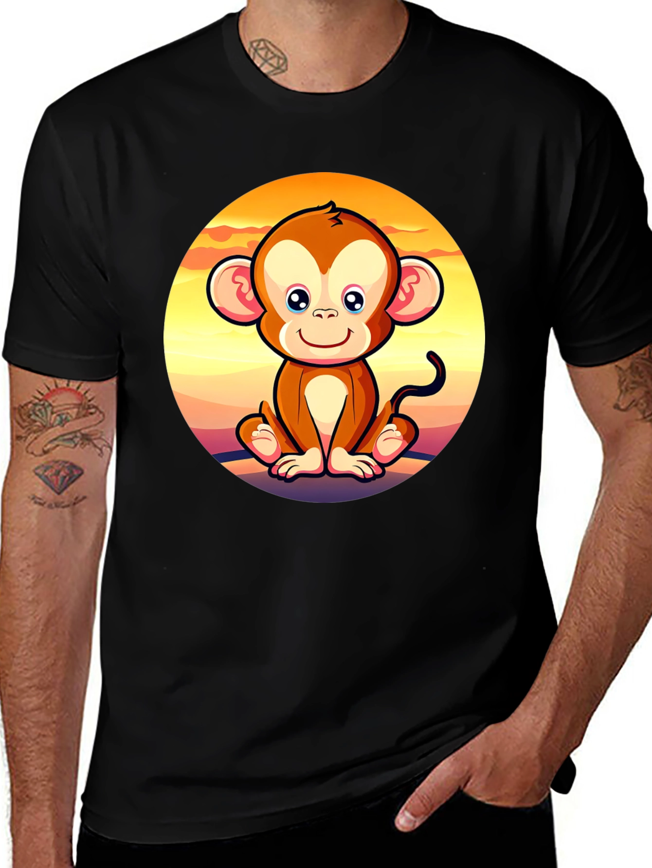 Cute Monkey Graphic Tee - Unisex Black T-Shirt