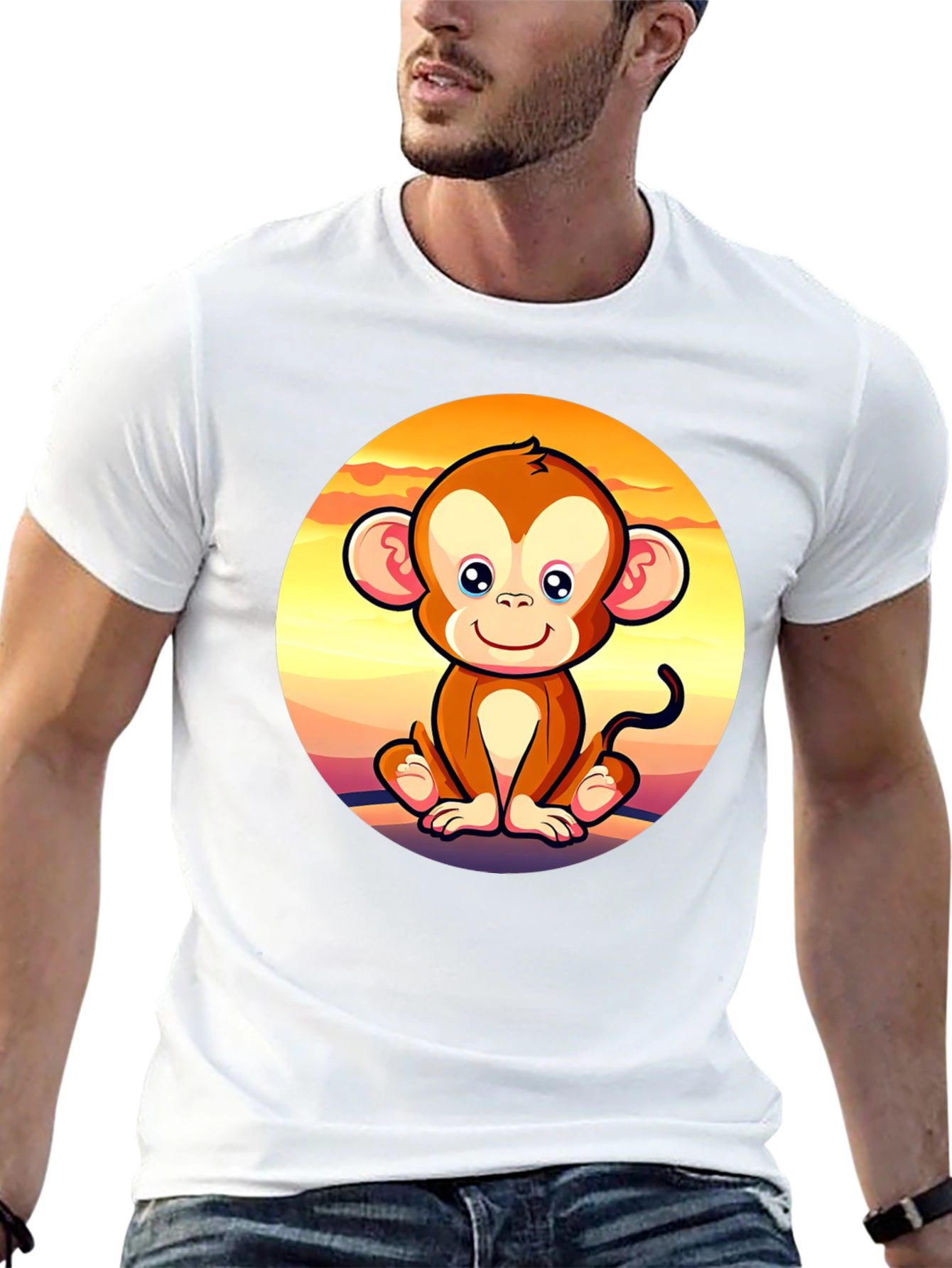 Cute Monkey Graphic Tee - Unisex Black T-Shirt