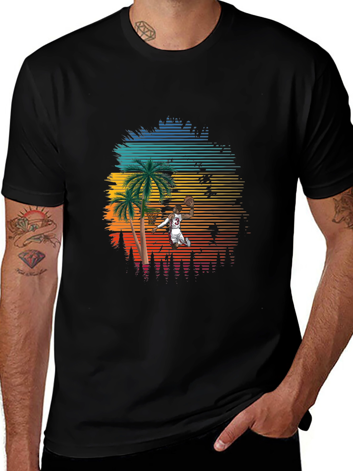 Retro Sunset Basketball T-Shirt