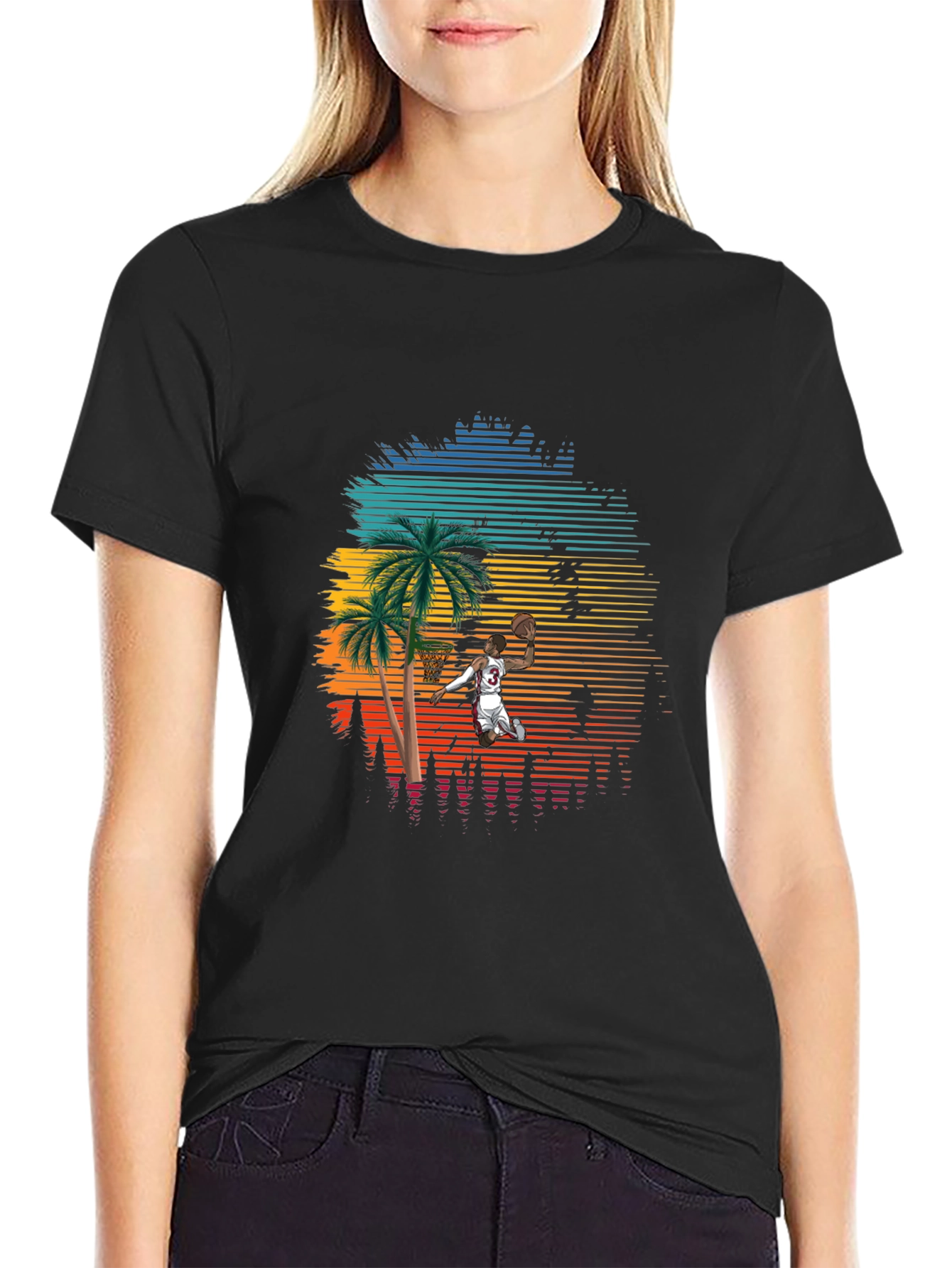 Retro Sunset Basketball T-Shirt