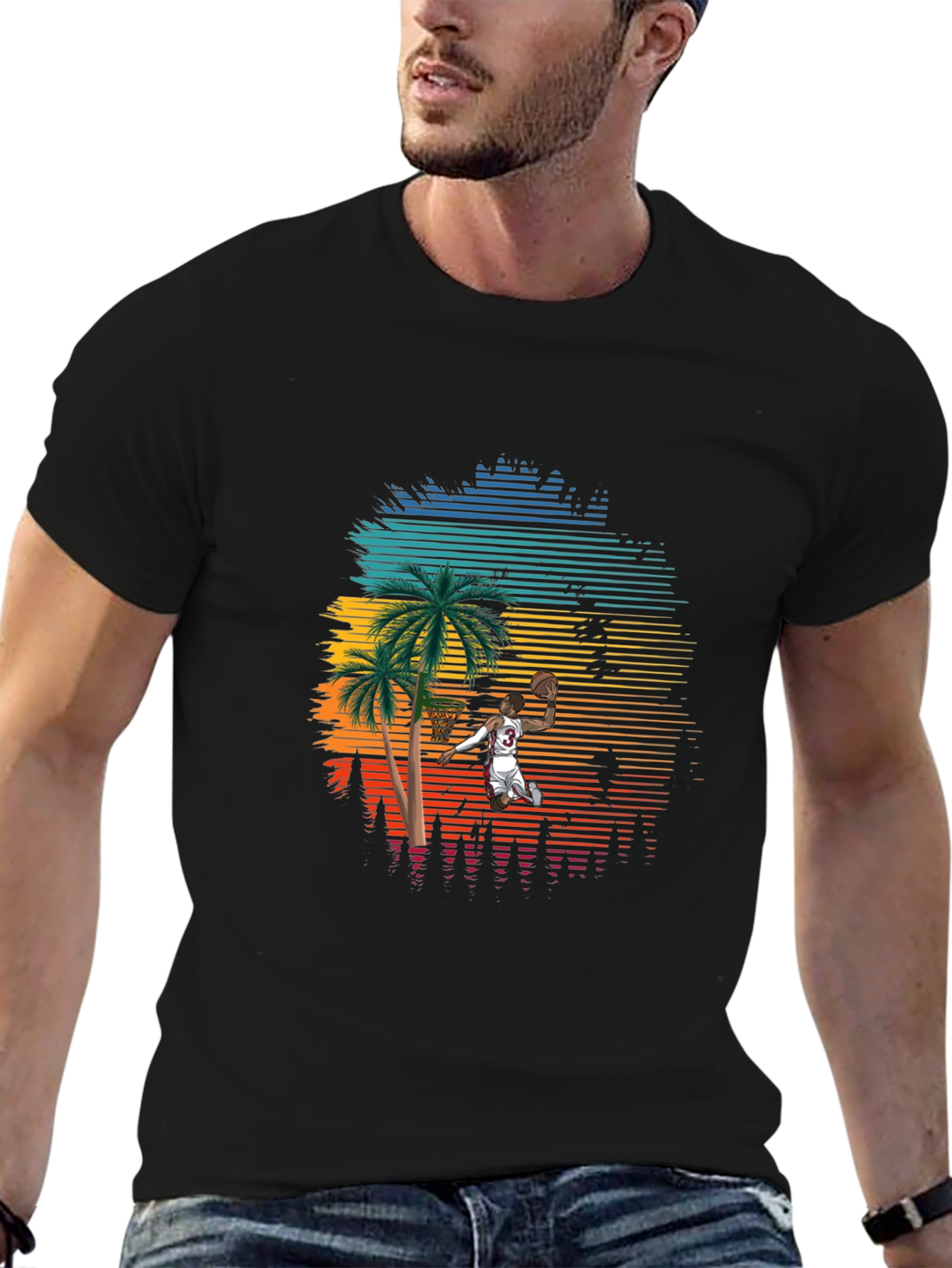 Retro Sunset Basketball T-Shirt